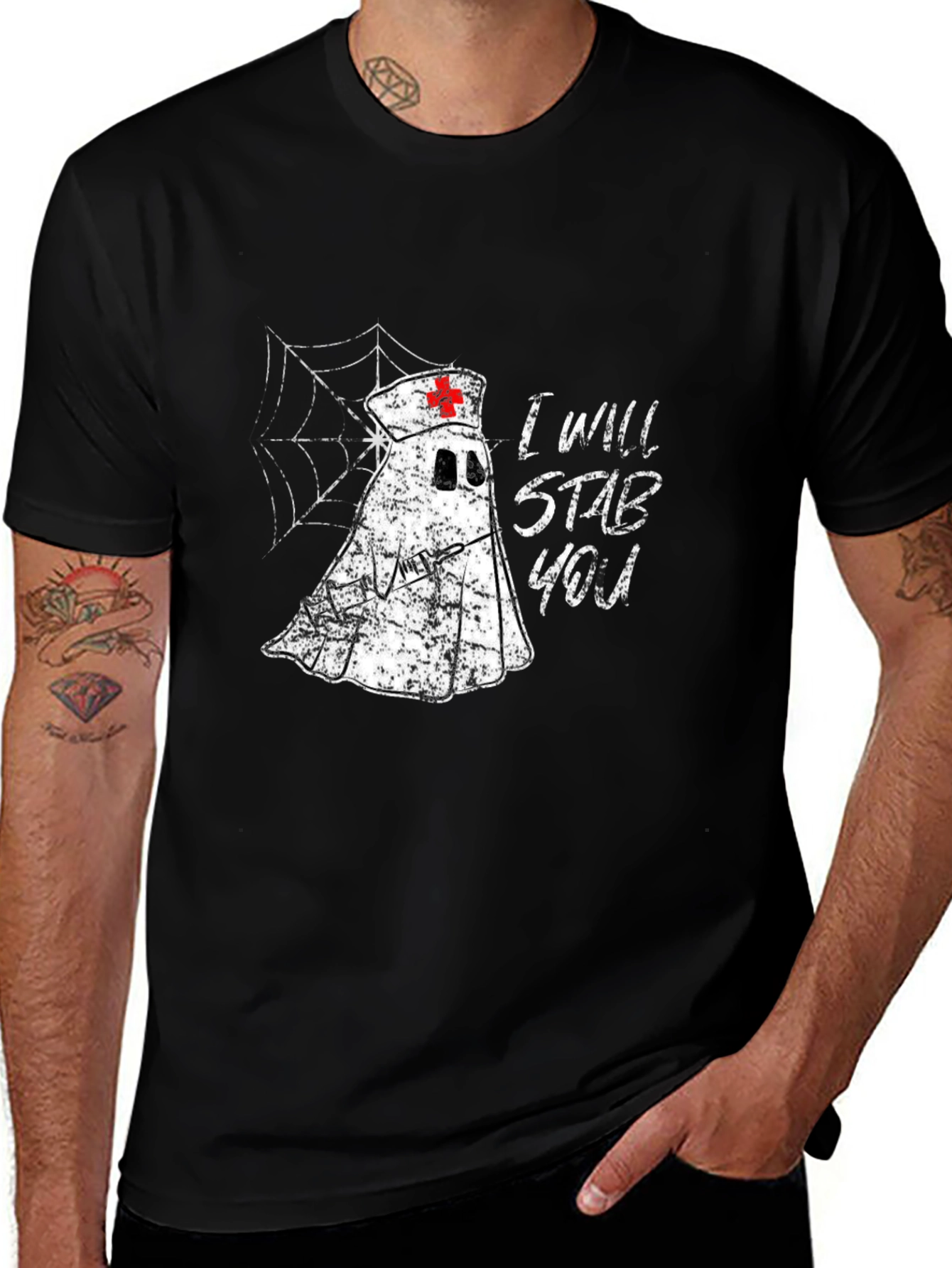 Variant 24 of Nurse Ghost T-Shirt: I Will Stab You, Halloween Tee