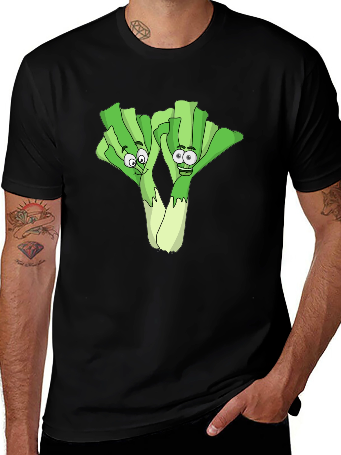 Variant 6 of Funny Leek Cartoon Black T-Shirt