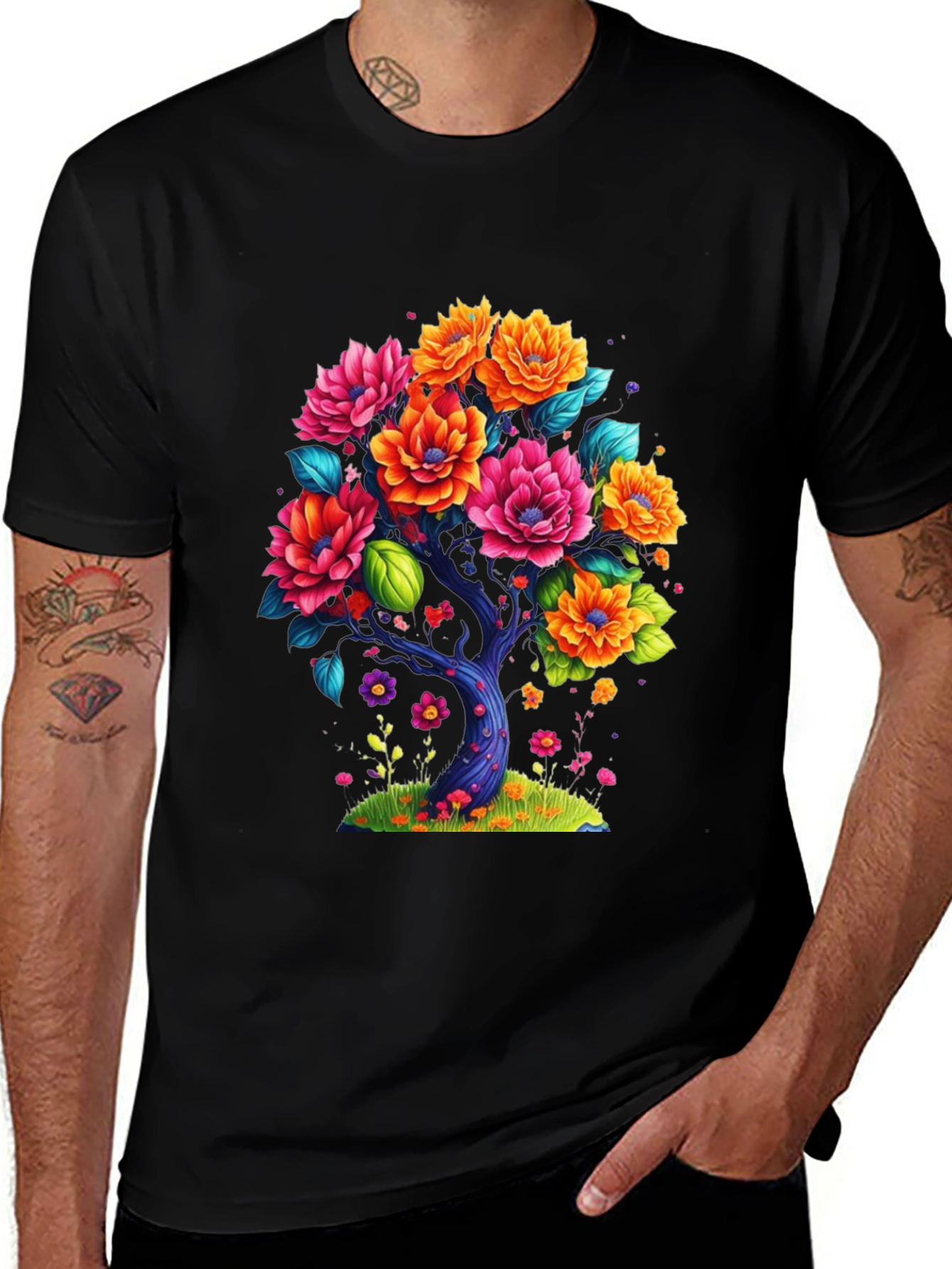 Variant 16 of Floral Tree Graphic Tee - Vibrant Black T-Shirt