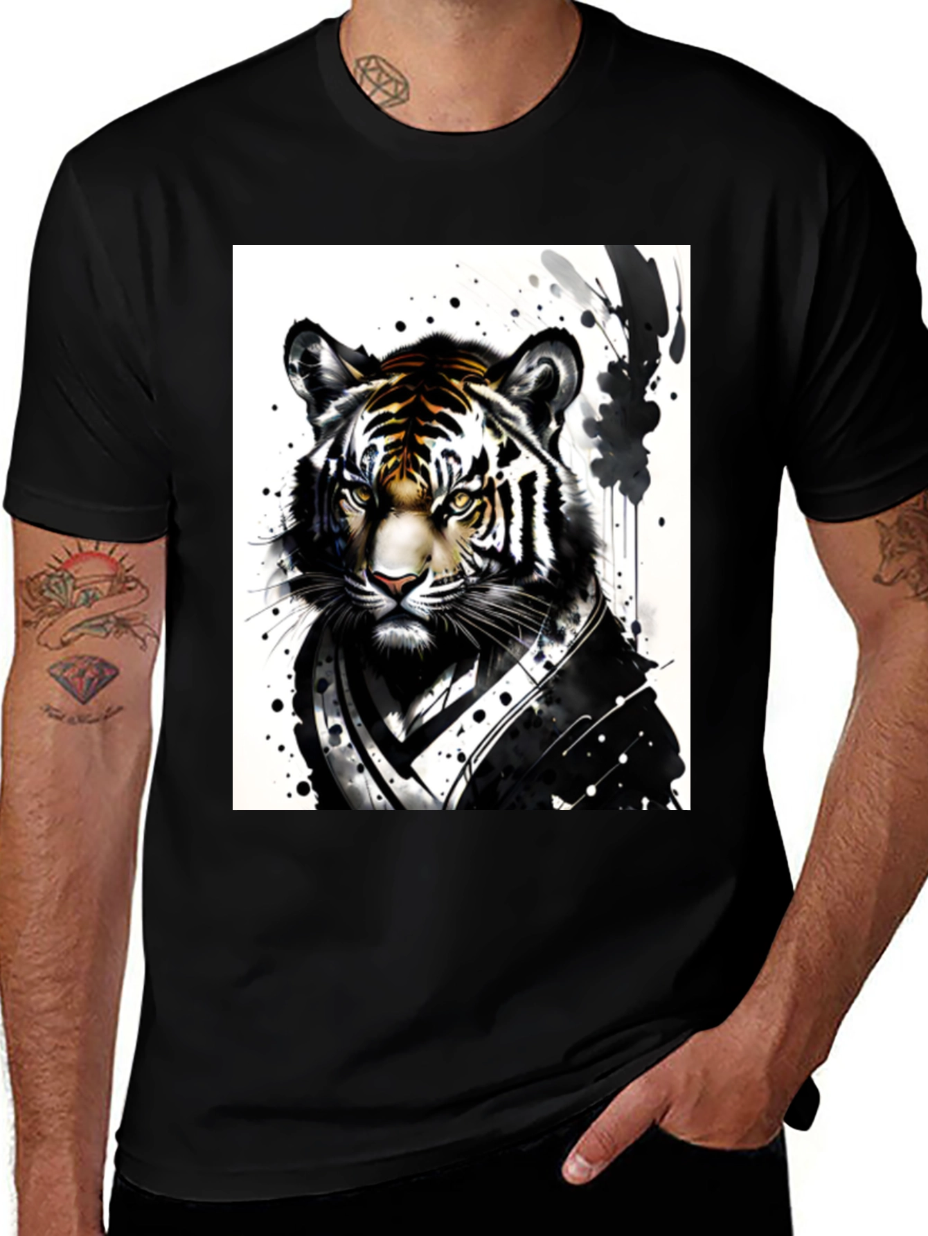 Variant 30 of Tiger Warrior Graphic Tee - Black Cotton Blend