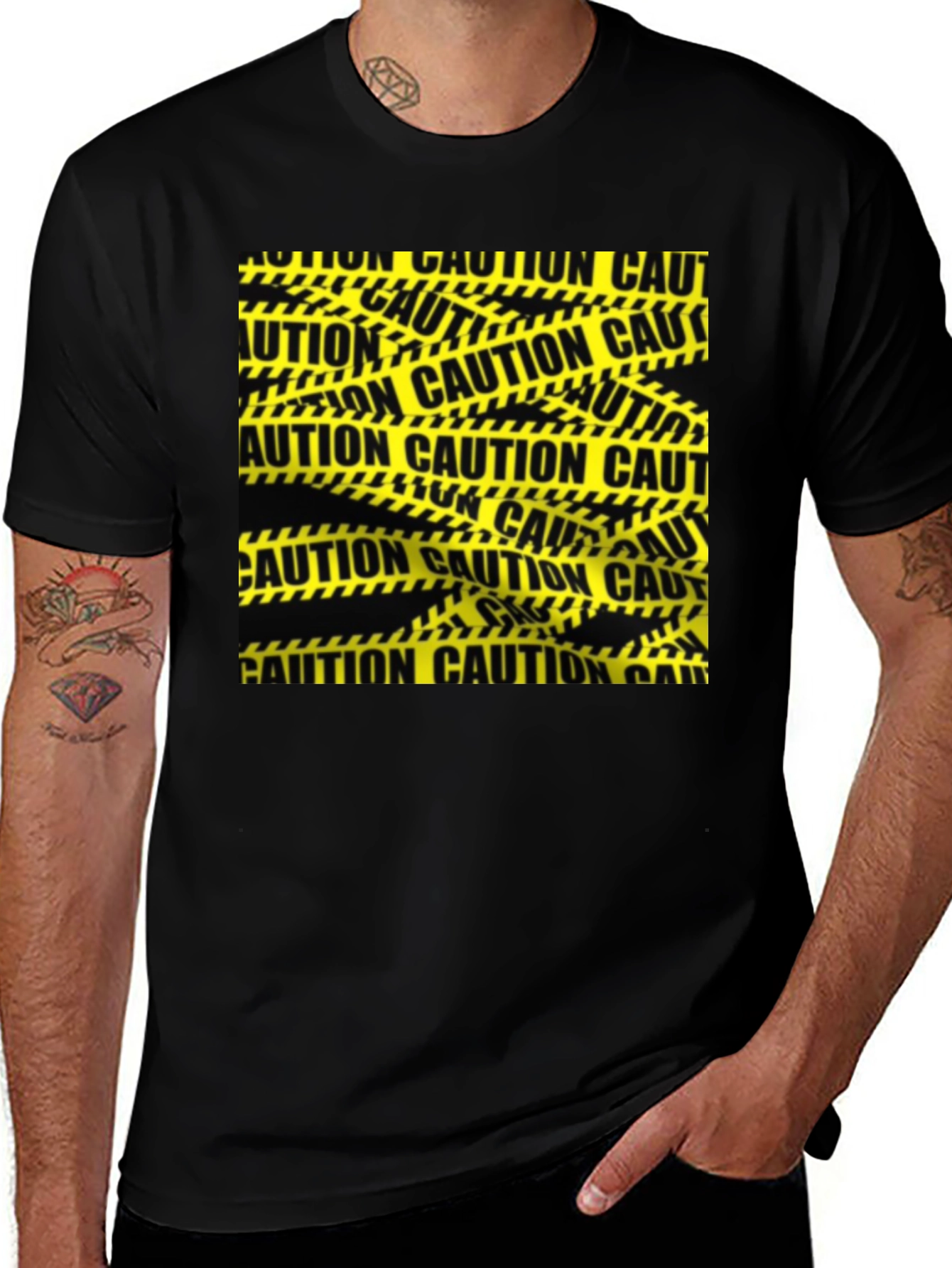 Variant 8 of Caution Tape Graphic Tee - Black Cotton Casual T-Shirt