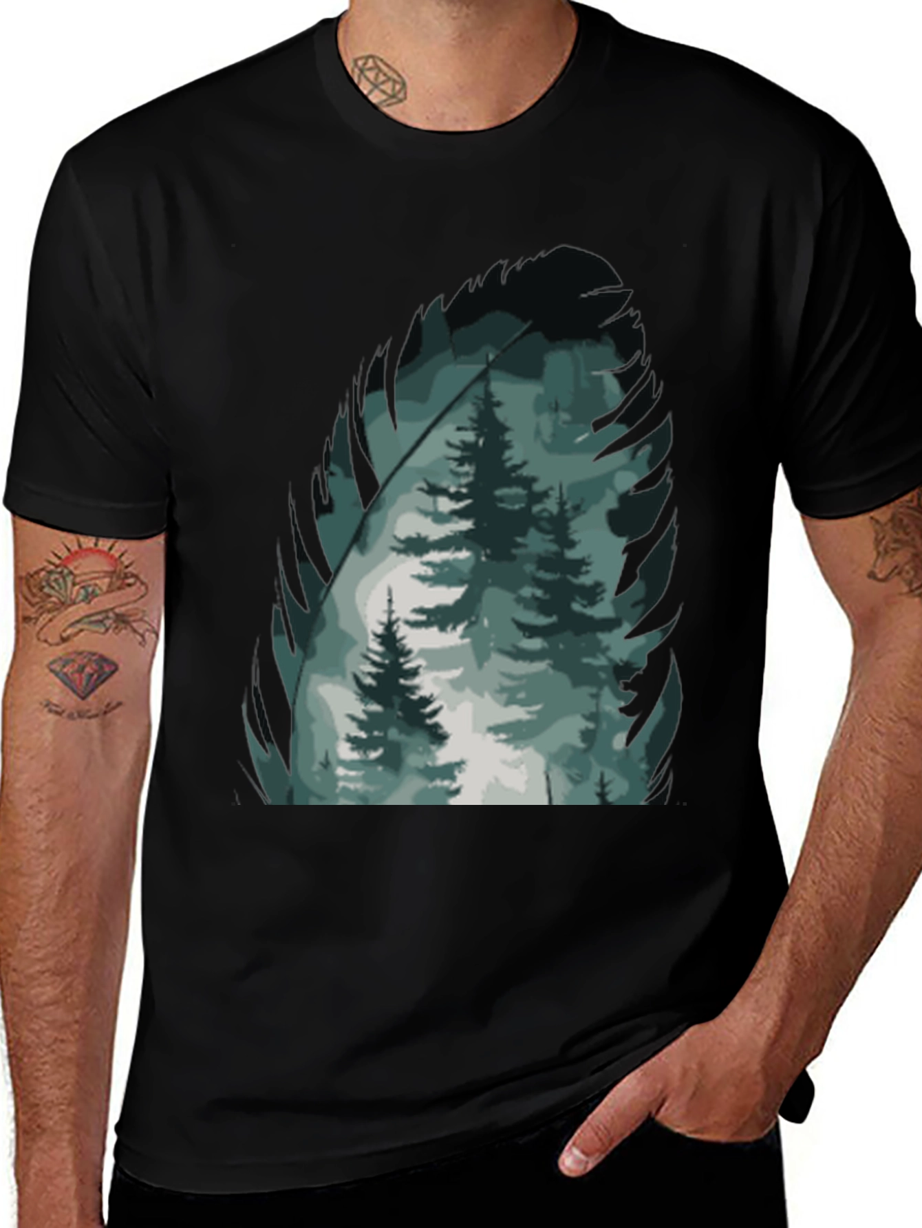 Variant 29 of Nature Forest Graphic Tee - Men's Black T-Shirt