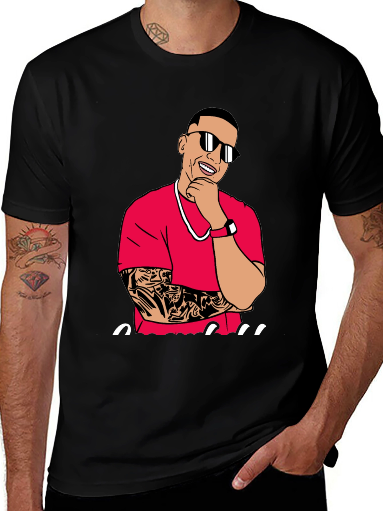 Daddy Yankee Cartoon Graphic Black T-Shirt