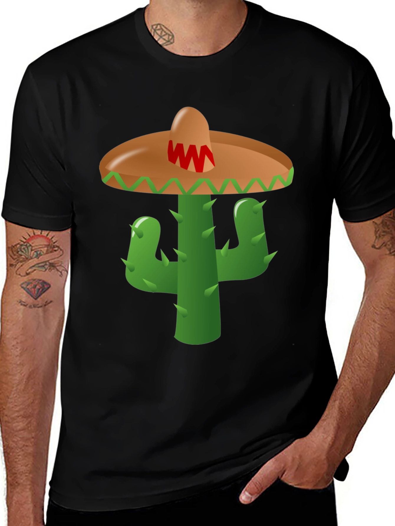 Variant 7 of Cactus Sombrero Graphic Tee - Black Cotton Blend