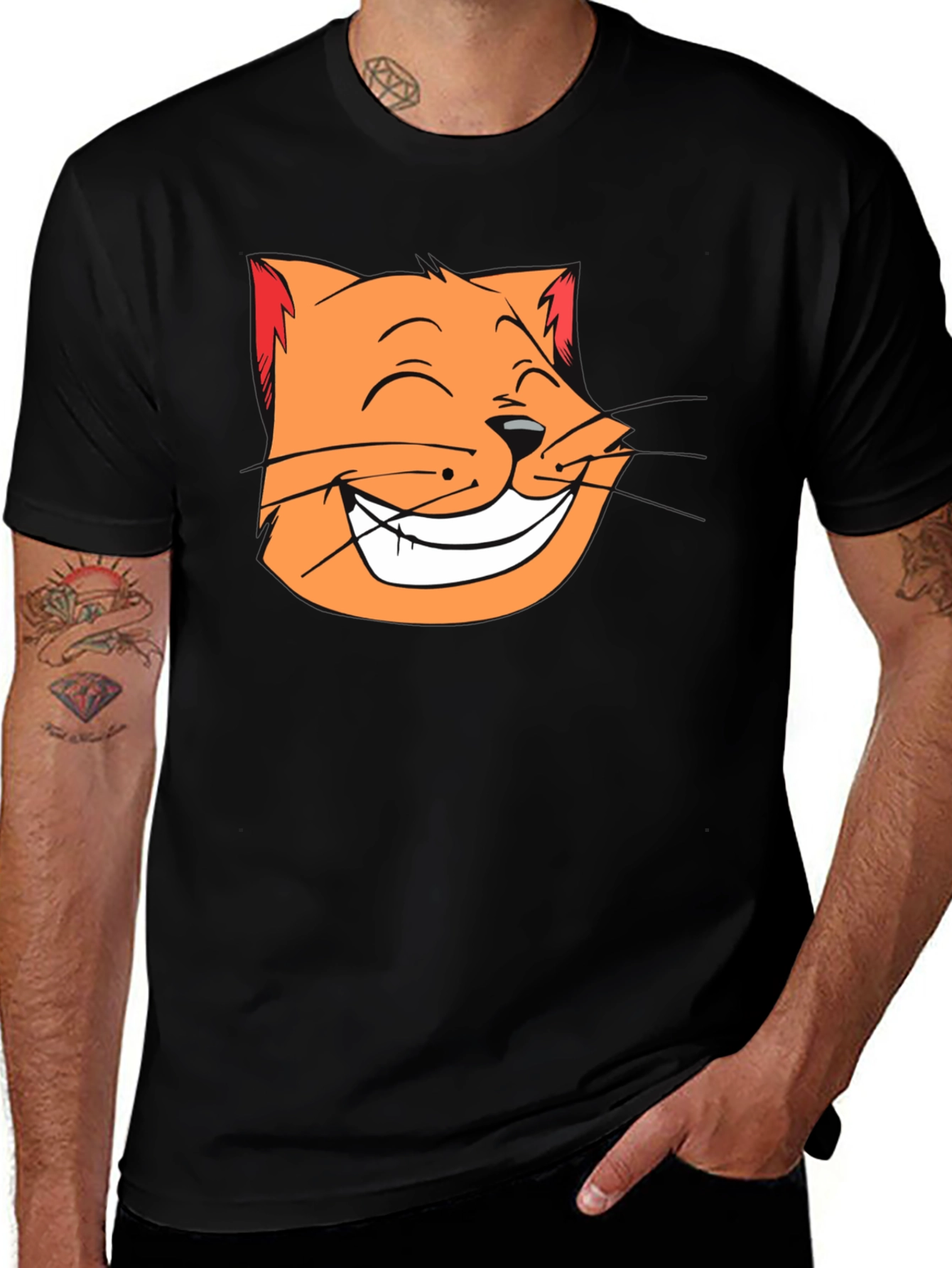 Variant 19 of Cartoon Cat Graphic Black T-Shirt