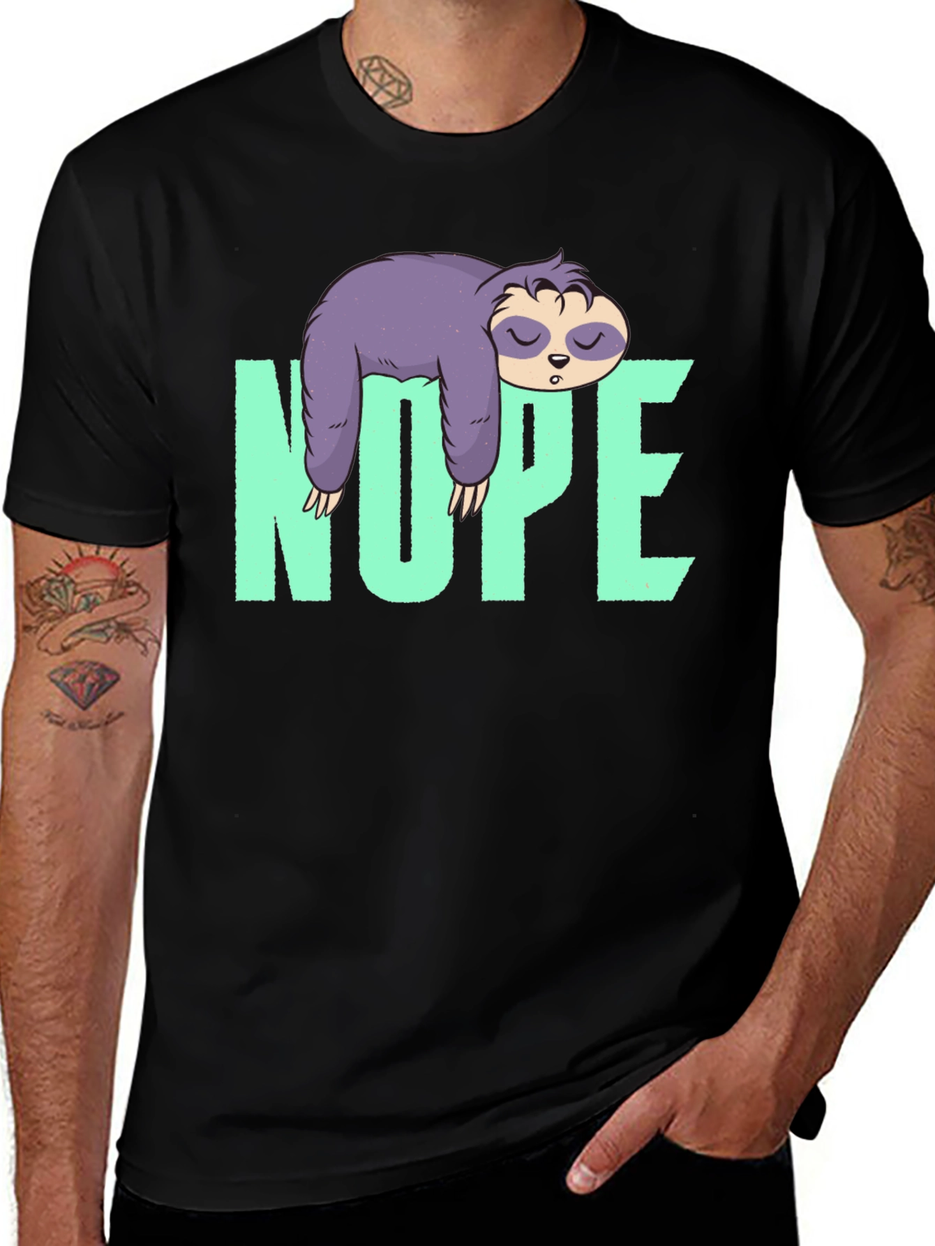 Variant 18 of Nope Sloth Graphic Tee - Relaxed & Fun