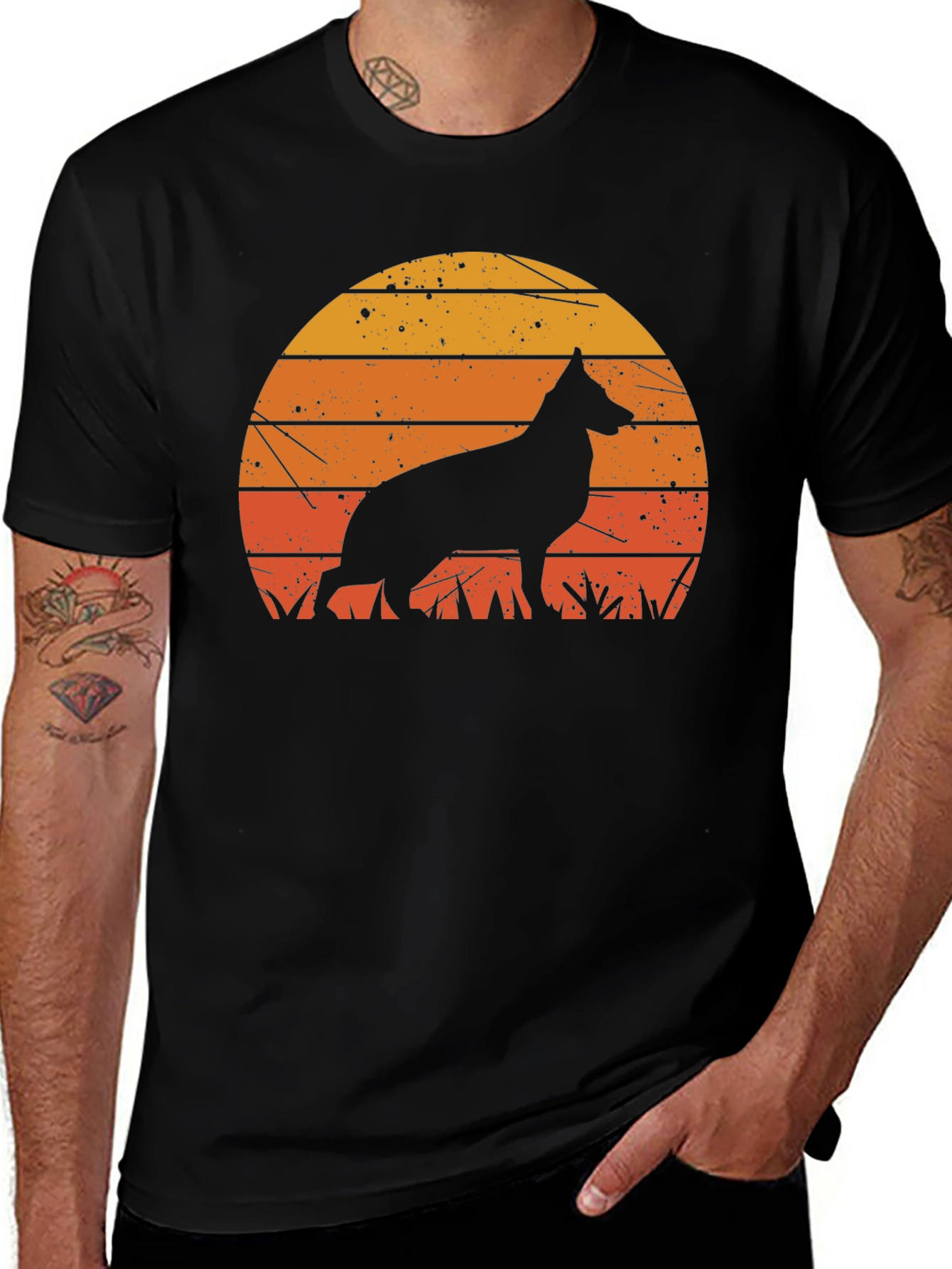 Retro German Shepherd Sunset T-Shirt
