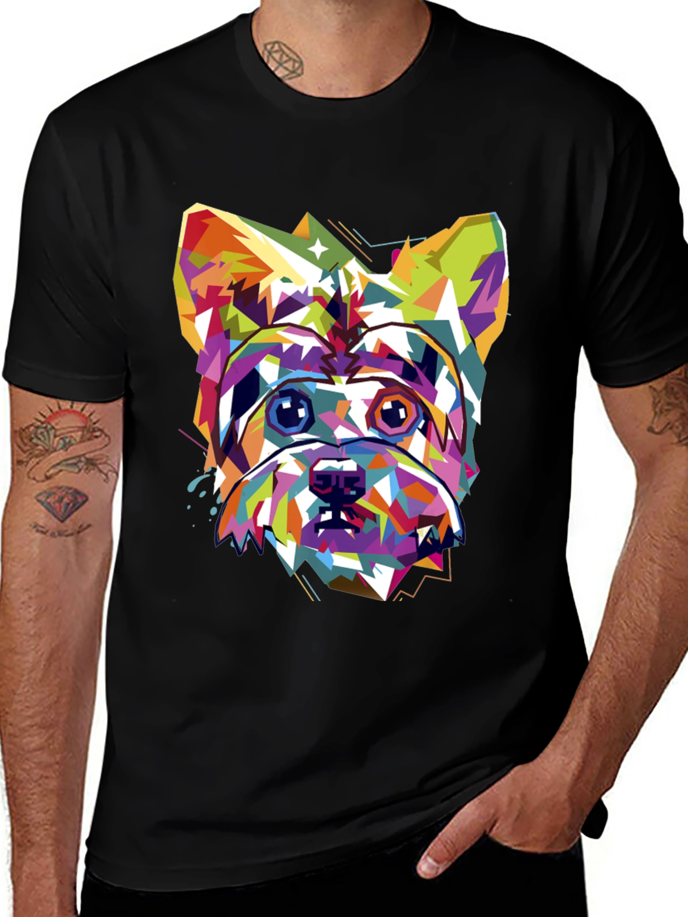 Variant 6 of Dog Art Print Black T-Shirt - Colorful Graphic Tee
