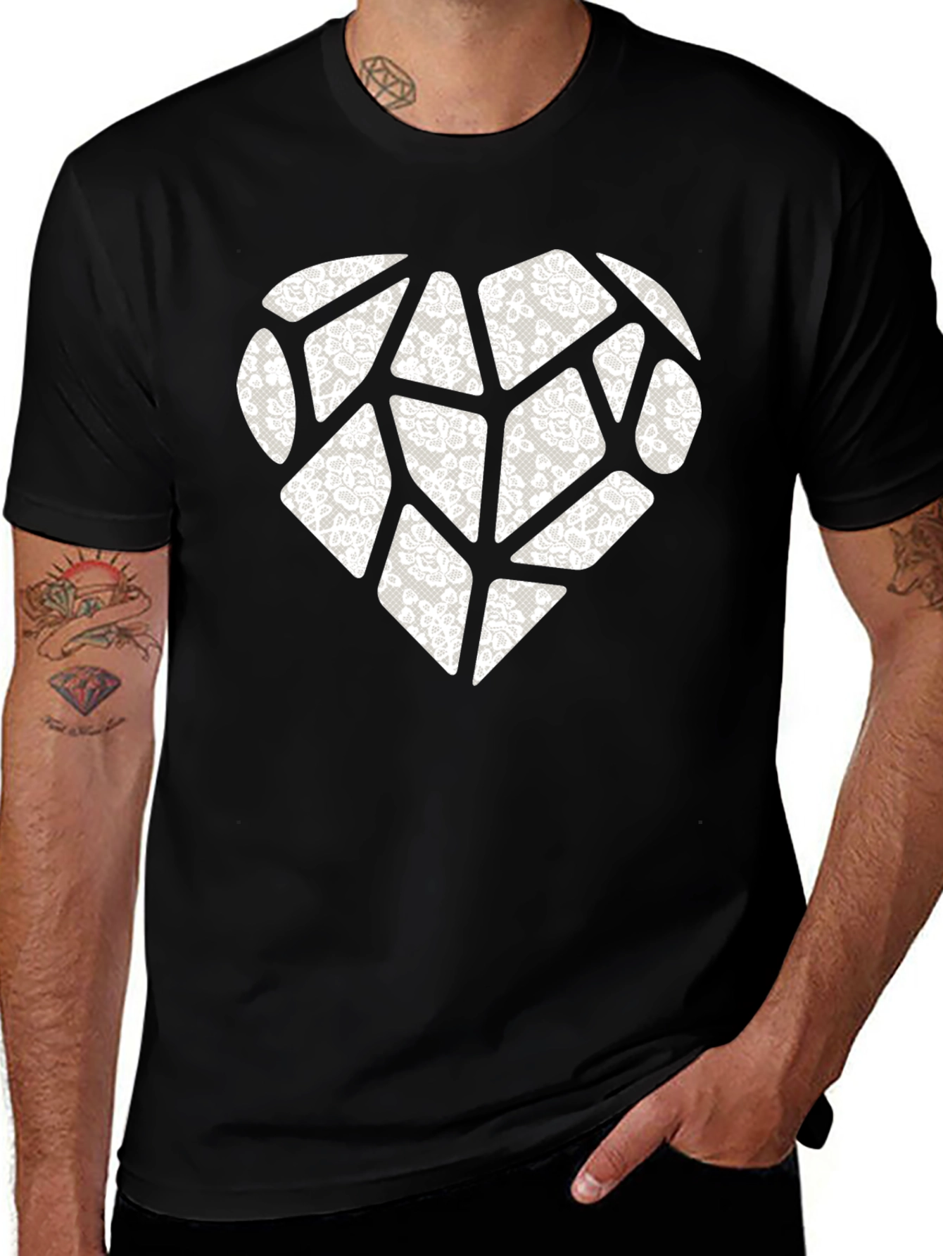 Variant 13 of Heart Lace Patchwork Graphic Tee