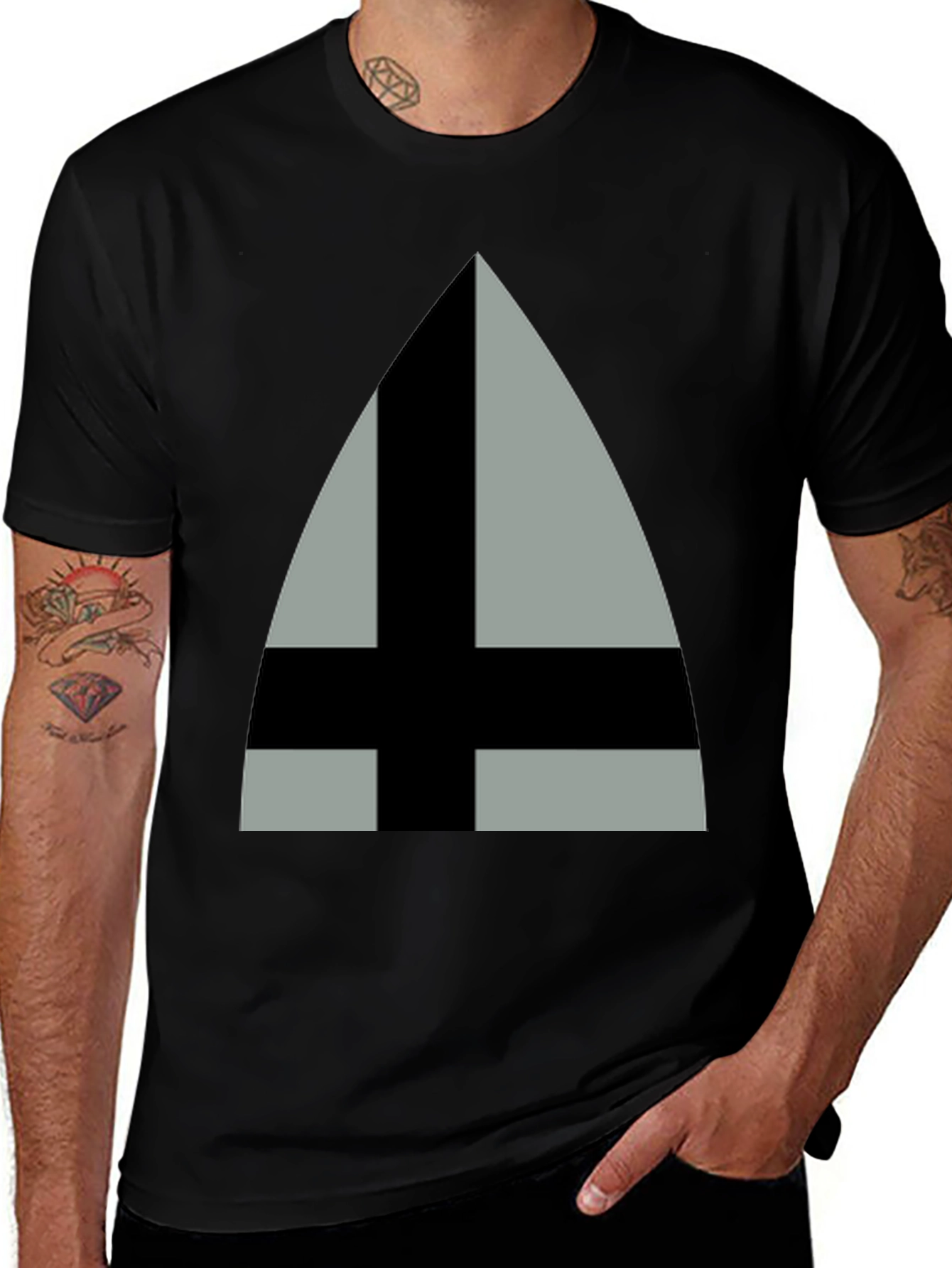 Triangle Cross Graphic Tee - Men's Black Cotton T-Shirt
