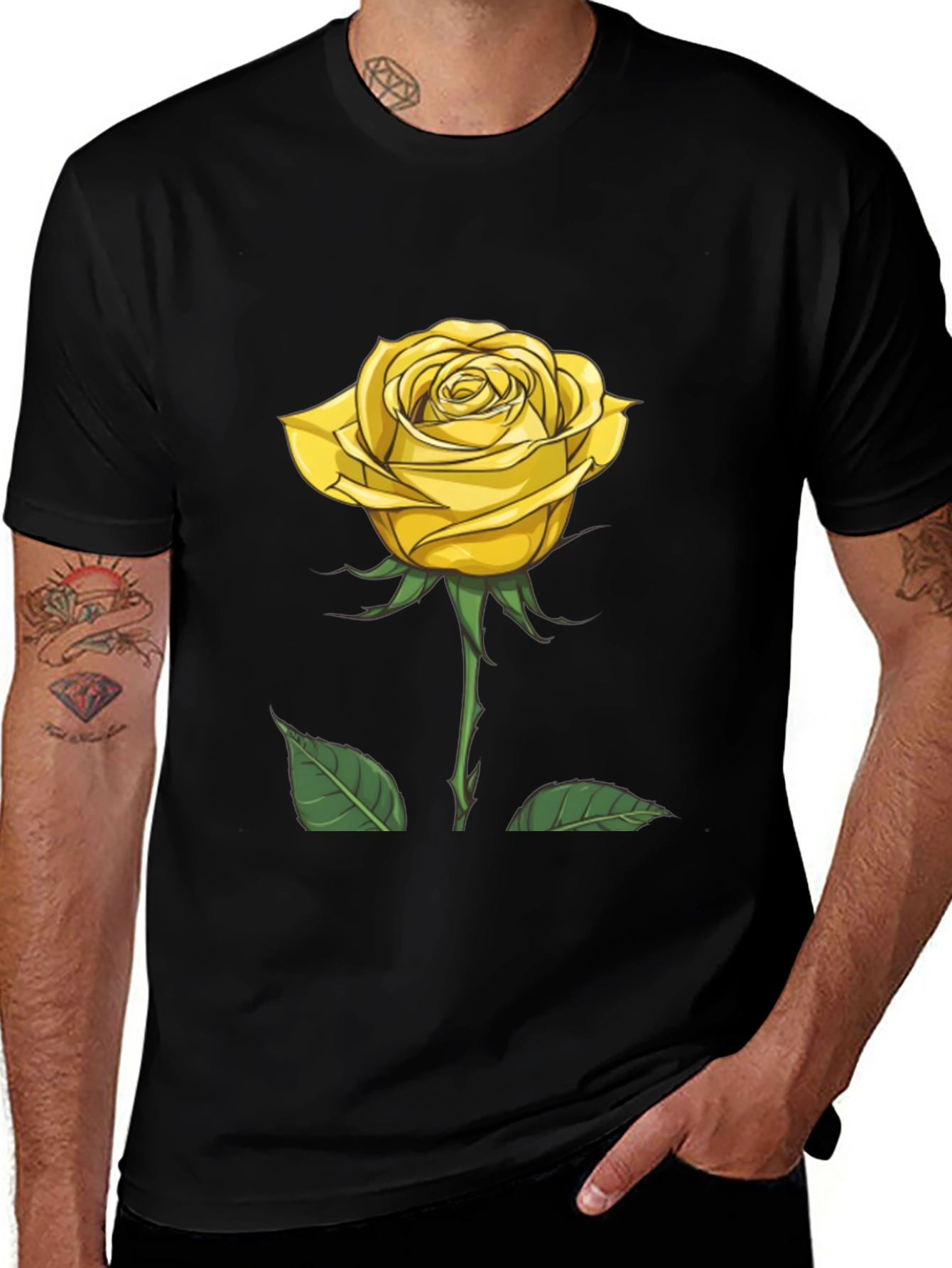 Variant 2 of Yellow Rose Graphic T-Shirt - Black