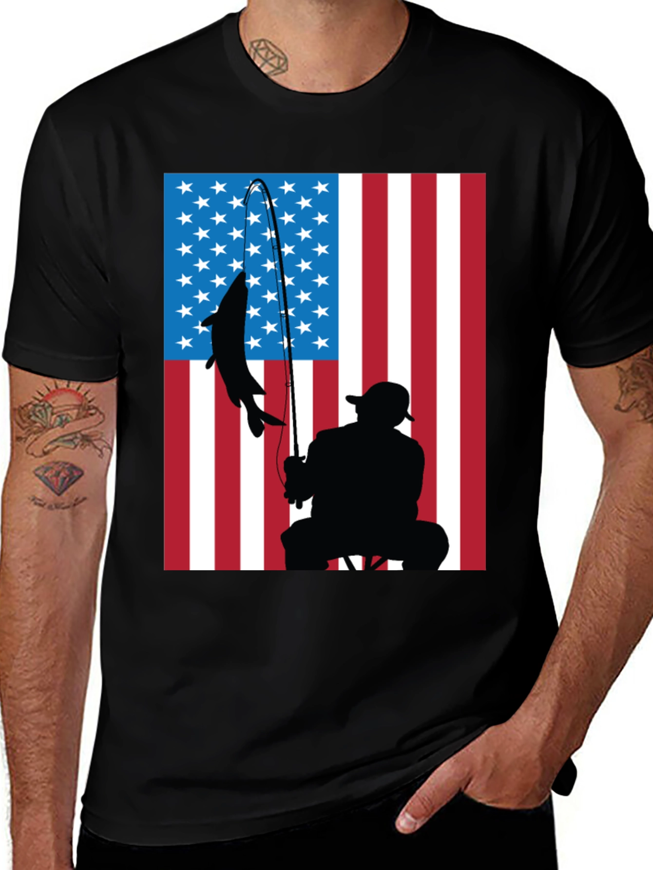 Variant 4 of American Flag Fishing Graphic T-Shirt