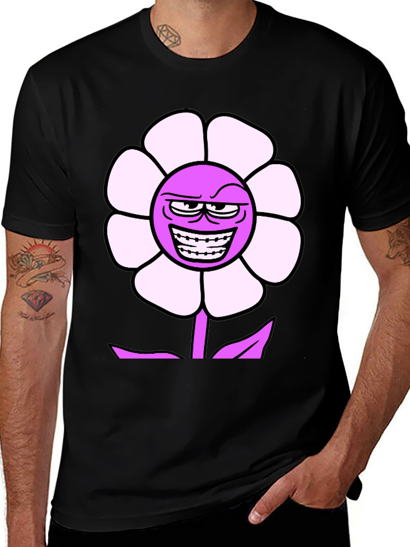 Variant 28 of Men's Black T-Shirt with Funny Flower Graphic