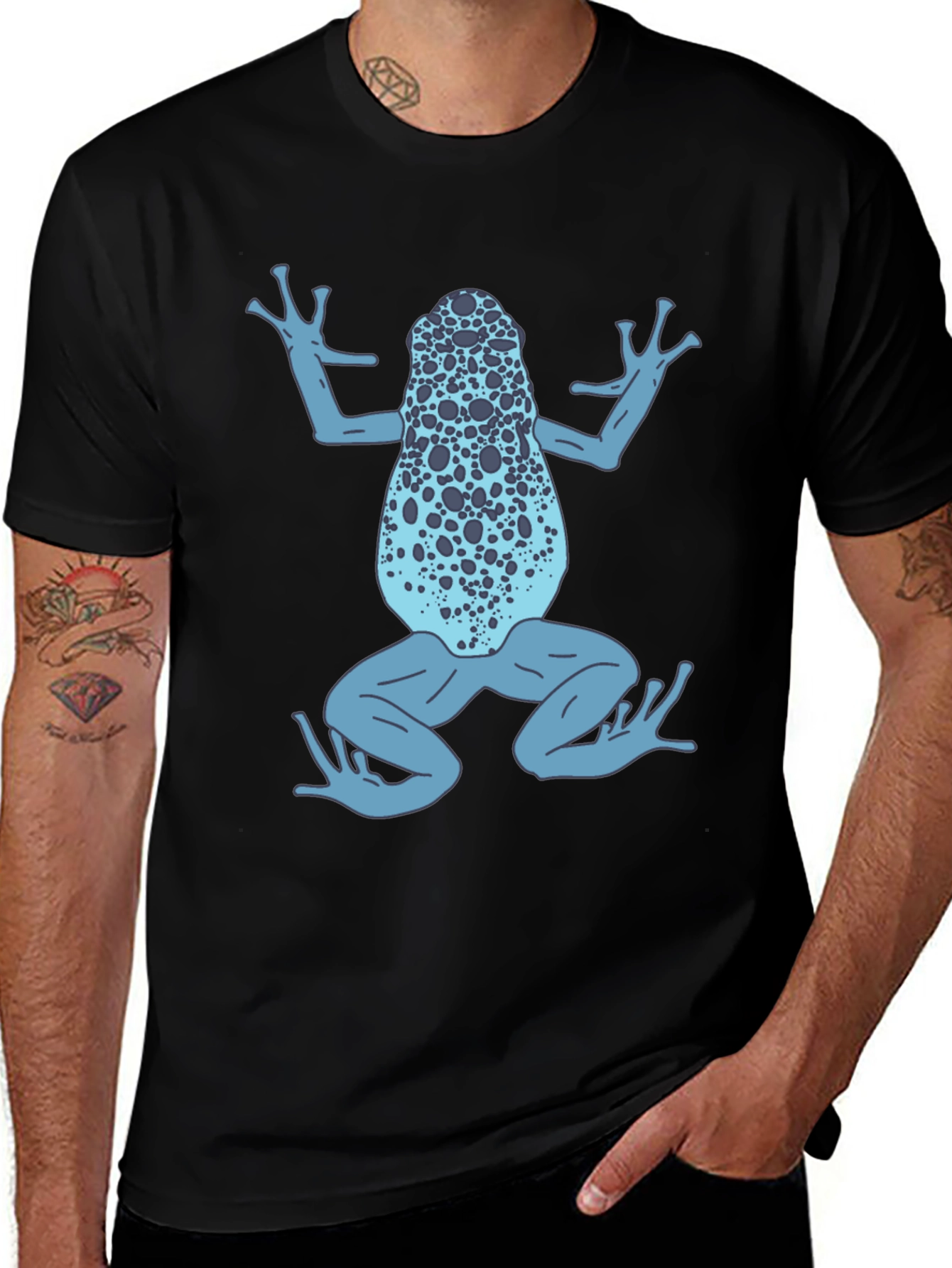 Variant 30 of Blue Frog Graphic T-Shirt - Black Cotton Tee