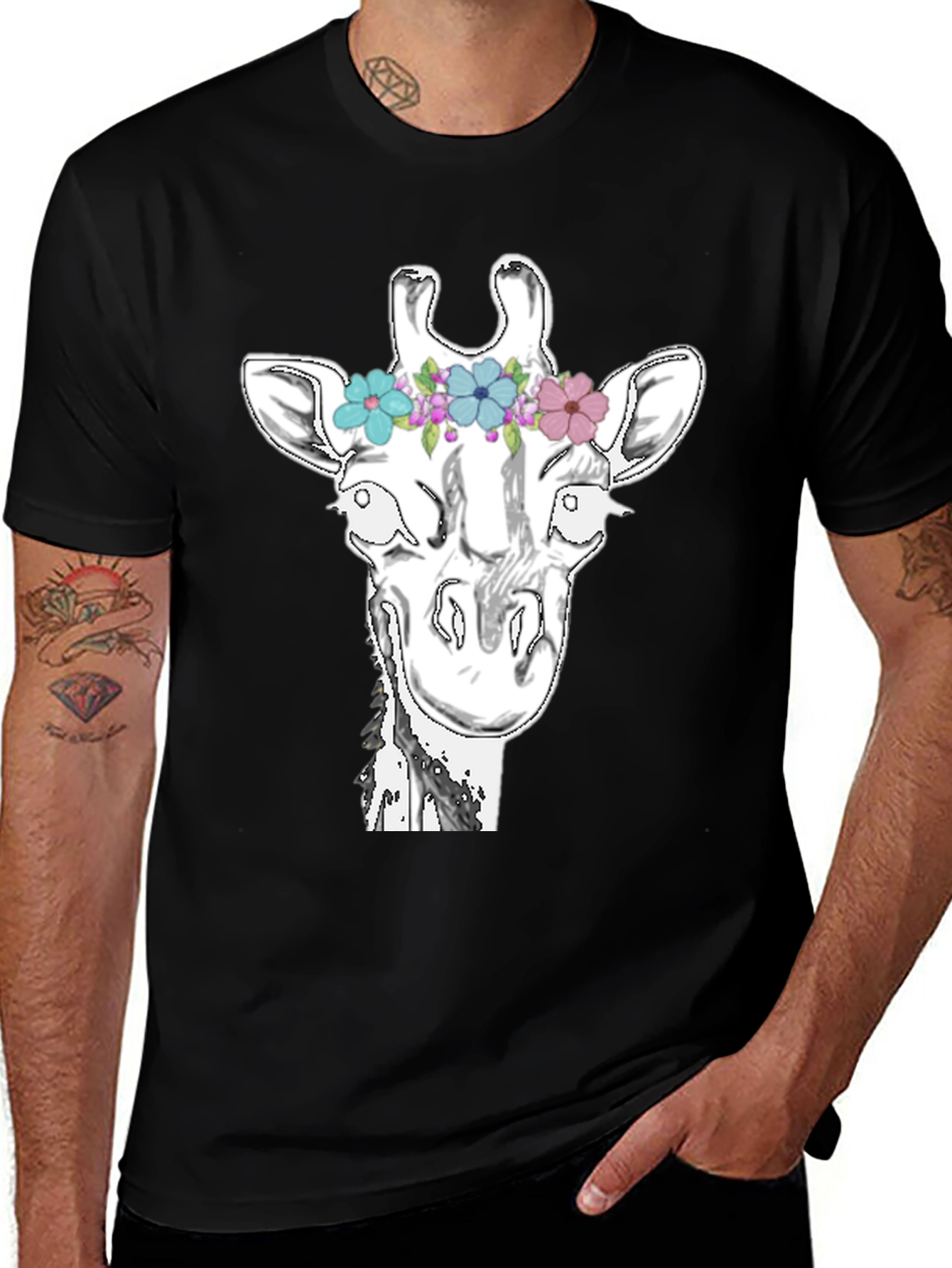Variant 18 of Giraffe Floral Crown Men's Graphic Tee