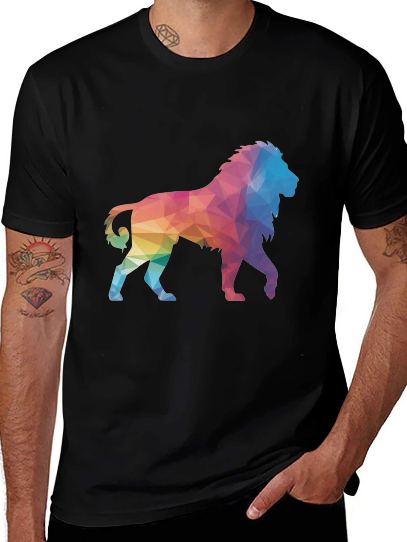 Variant 30 of Geometric Lion Graphic Tee - Black