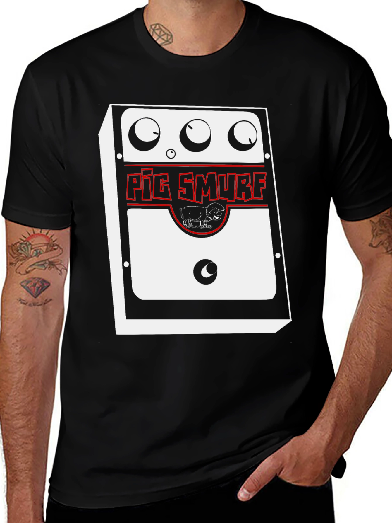 Variant 20 of Pig Smurf Graphic T-Shirt Black Cotton