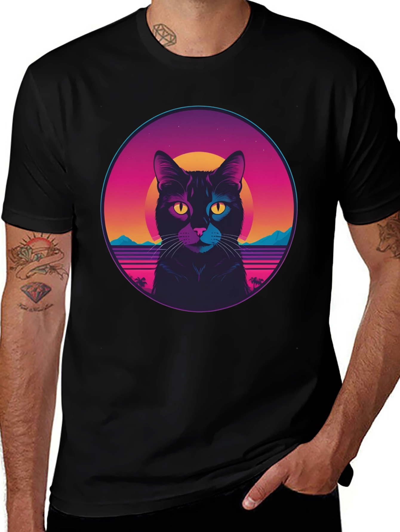 Variant 29 of Retro Cat T-Shirt - Cool Synthwave Style