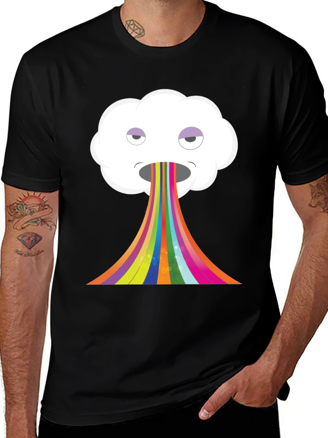 Variant 21 of Rainbow Puke Cloud Graphic Tee - Black