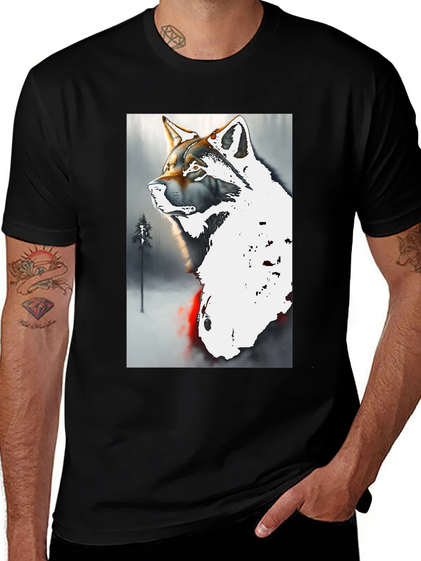 Variant 14 of Wolf Graphic Tee - Black Cotton Blend Comfort Fit