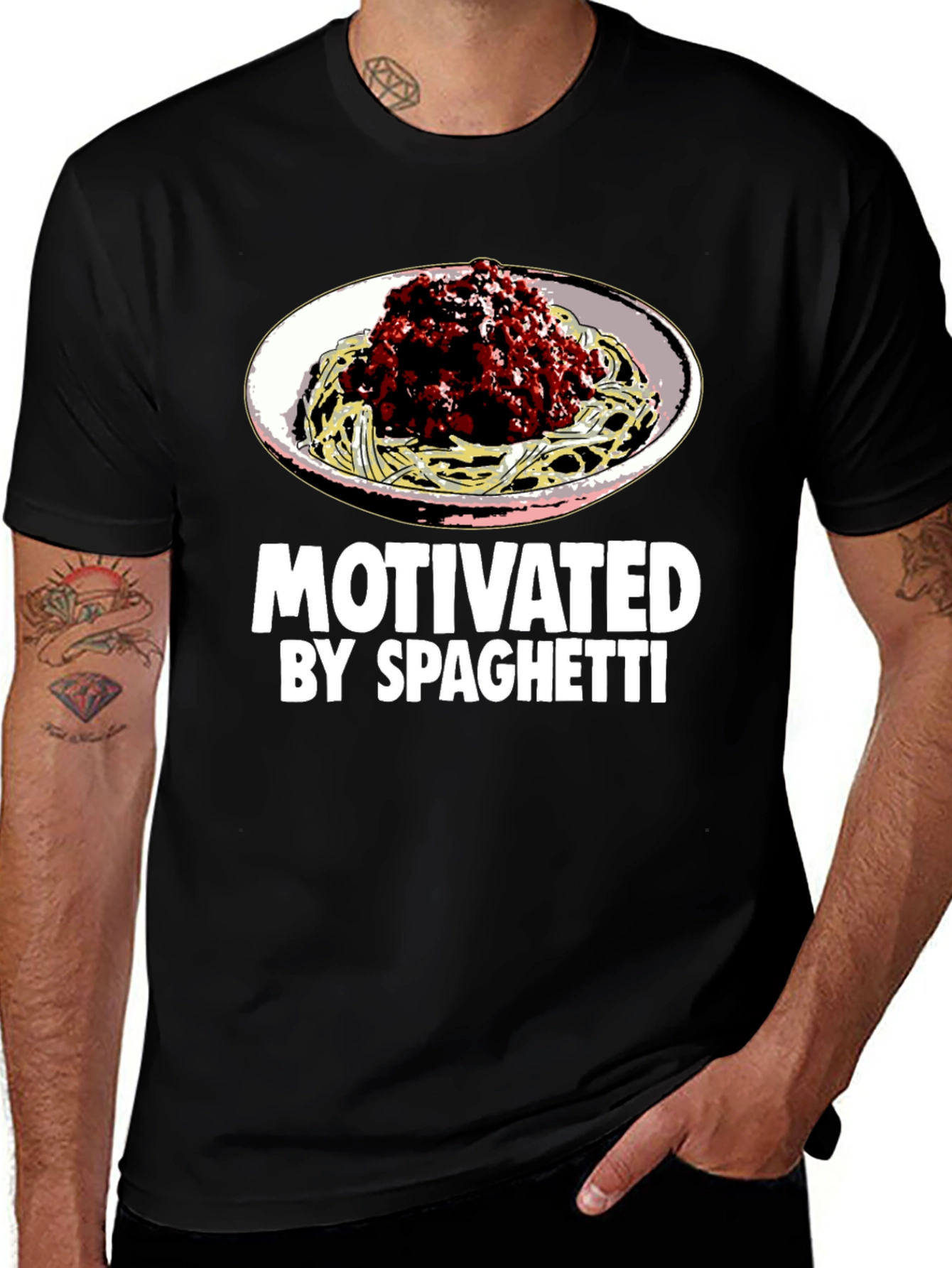 Variant 28 of Motivated by Spaghetti T-Shirt Funny Pasta Lover Tee