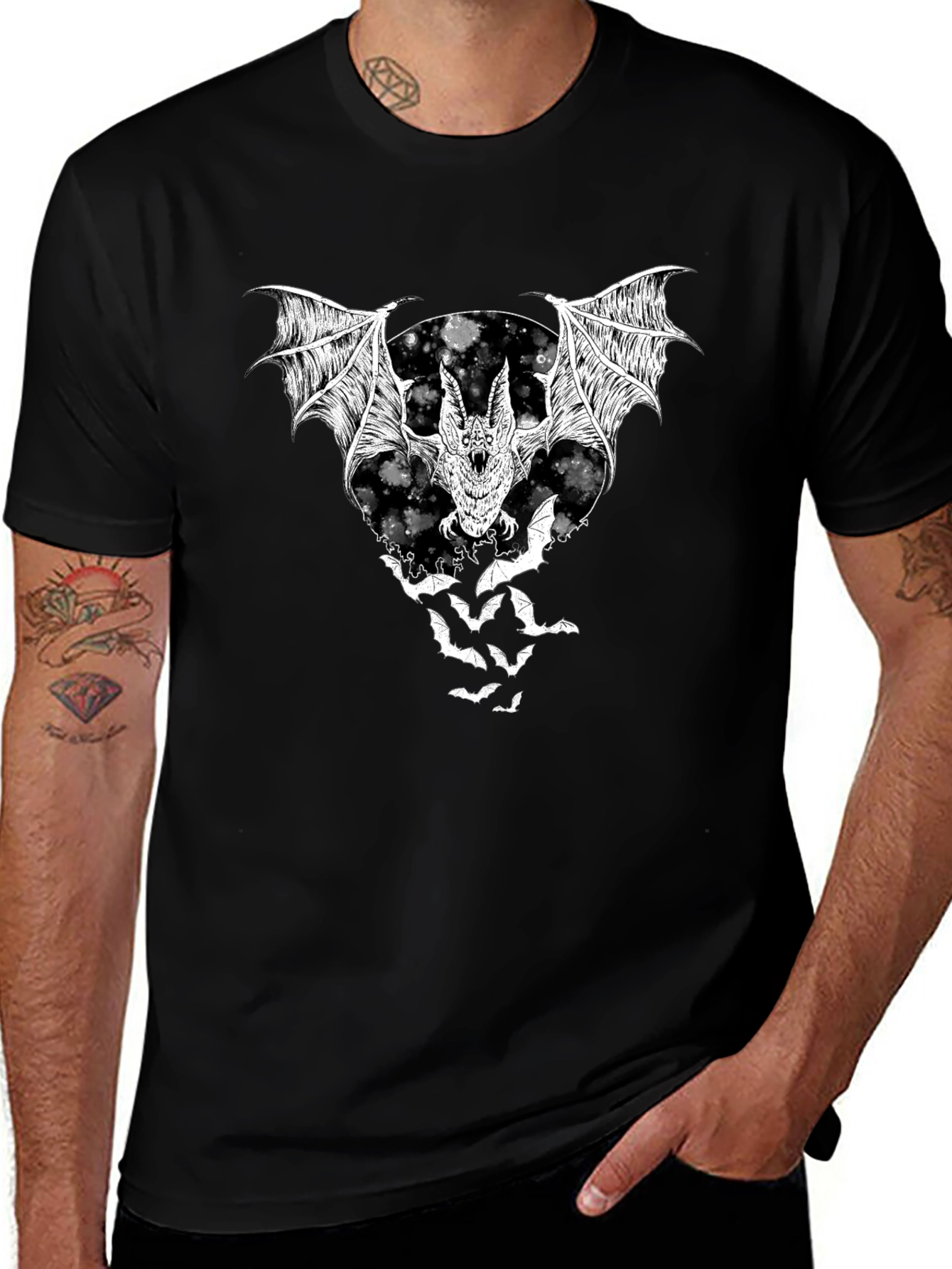 Variant 3 of Bat Graphic T-Shirt - Black Halloween Tee