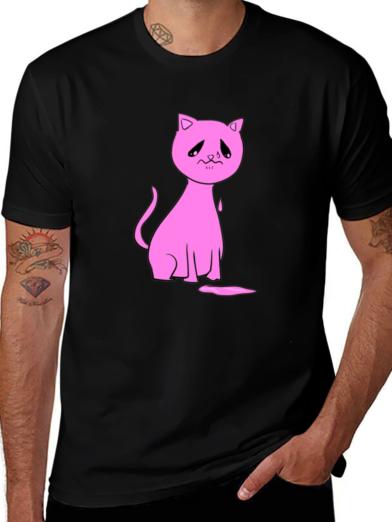 Sad Cat Graphic Black T-Shirt