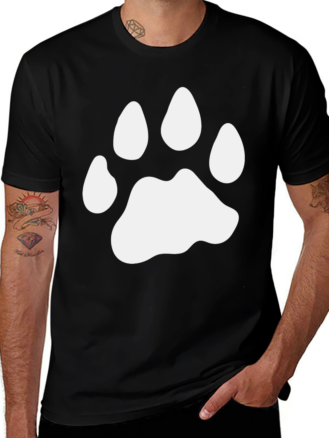 Variant 28 of Paw Print Graphic Tee - Casual Black T-Shirt