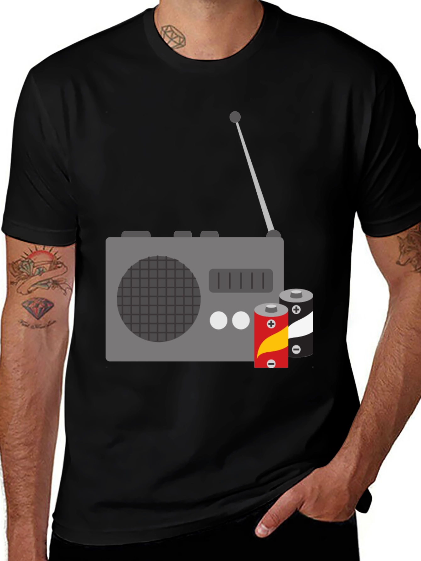 Variant 16 of Retro Radio & Batteries Graphic Tee - Classic Style