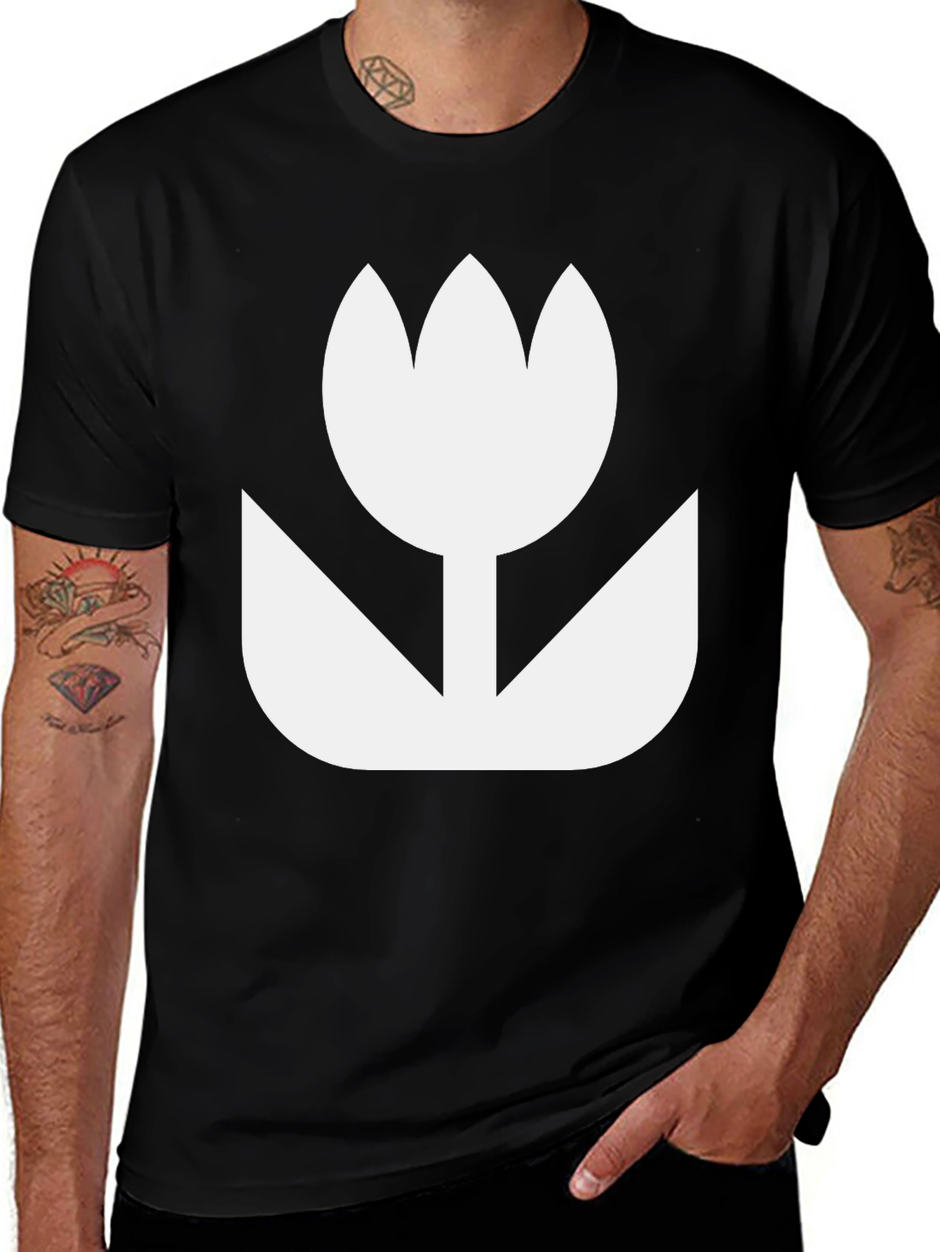 Variant 25 of Minimalist Flower Graphic Tee - Black Cotton Casual Shirt