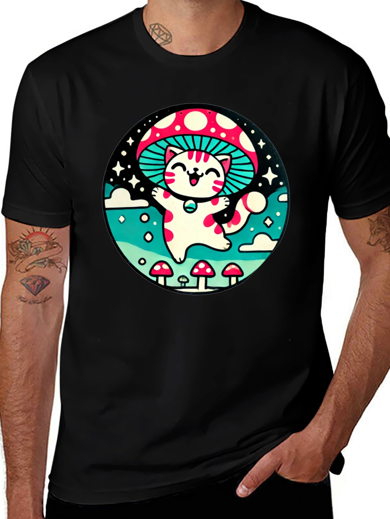 Variant 26 of Mushroom Cat T-Shirt - Whimsical Graphic Tee