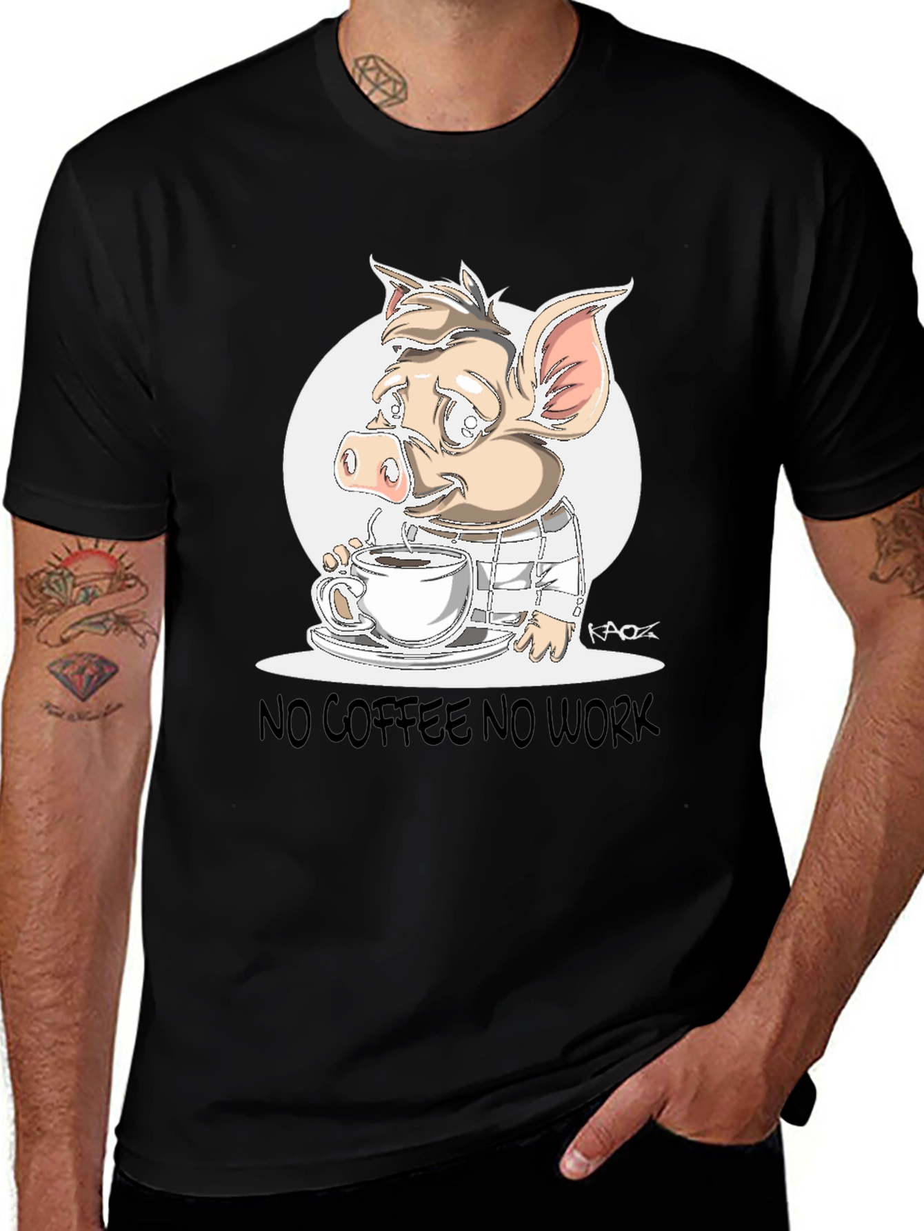 Variant 20 of No Coffee No Work Piggy T-Shirt - Unique Graphic Tee
