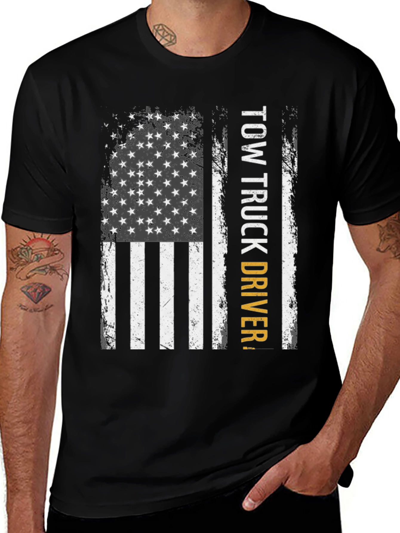 Variant 15 of Tow Truck Driver American Flag Graphic T-Shirt