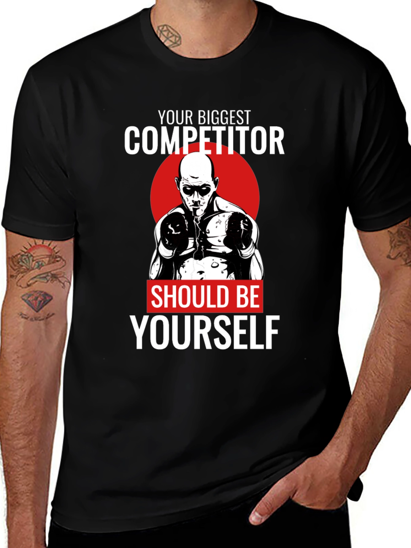 Variant 25 of Motivational Boxer Graphic Black T-Shirt