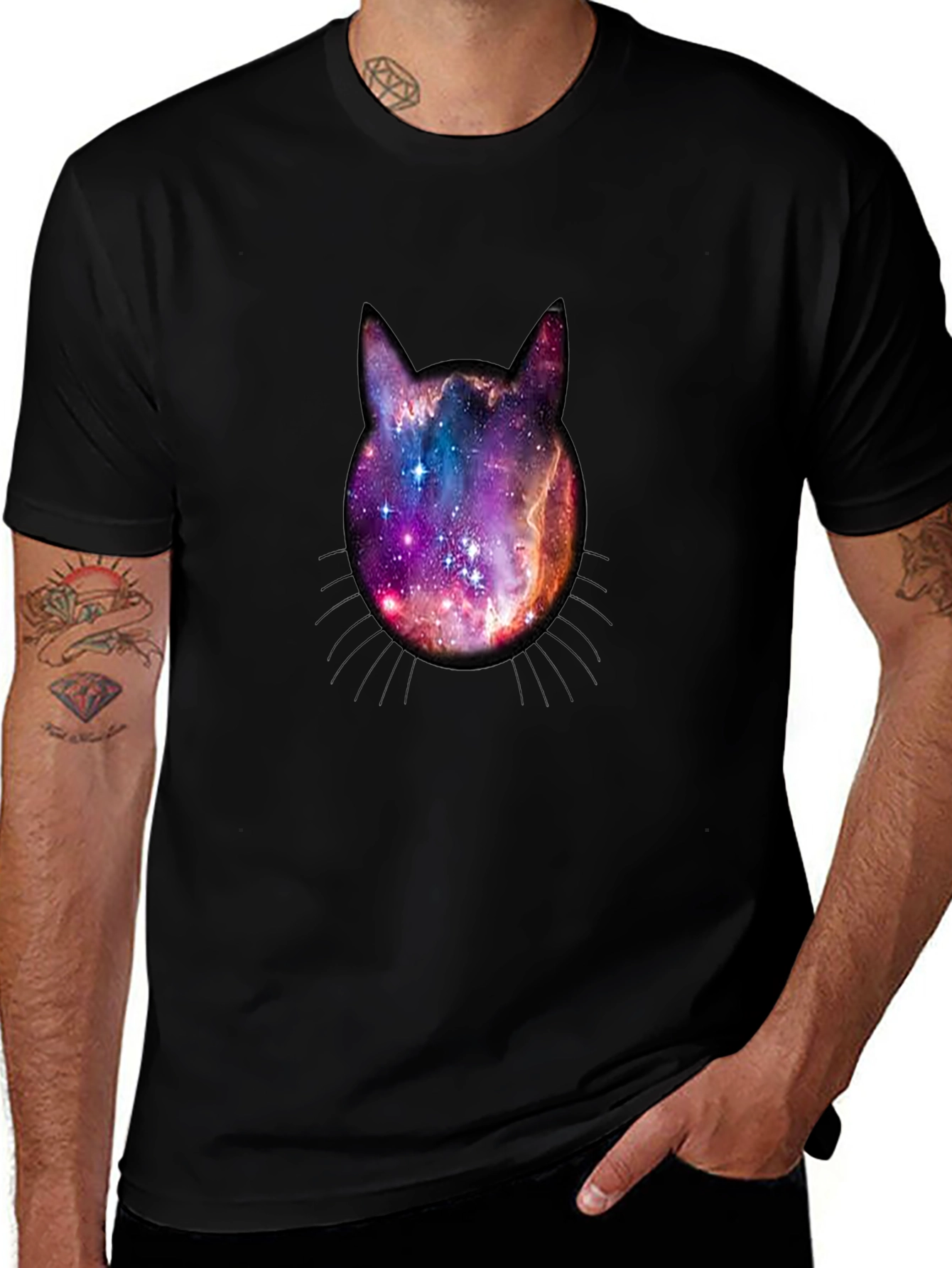 Galaxy Cat Head Graphic Tee - Black