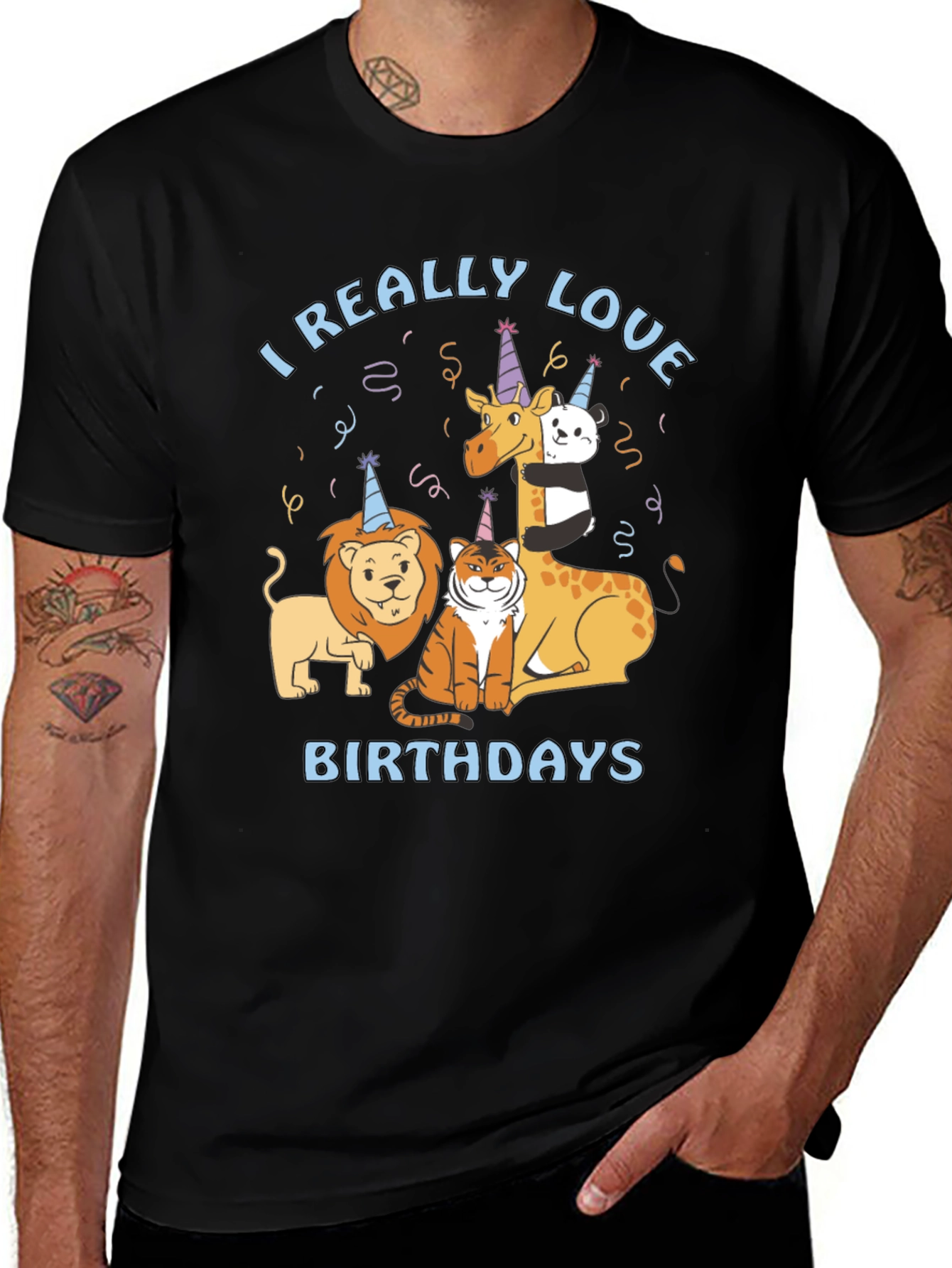 Variant 27 of Birthday Animal T-Shirt: Lion, Tiger, Giraffe, Panda
