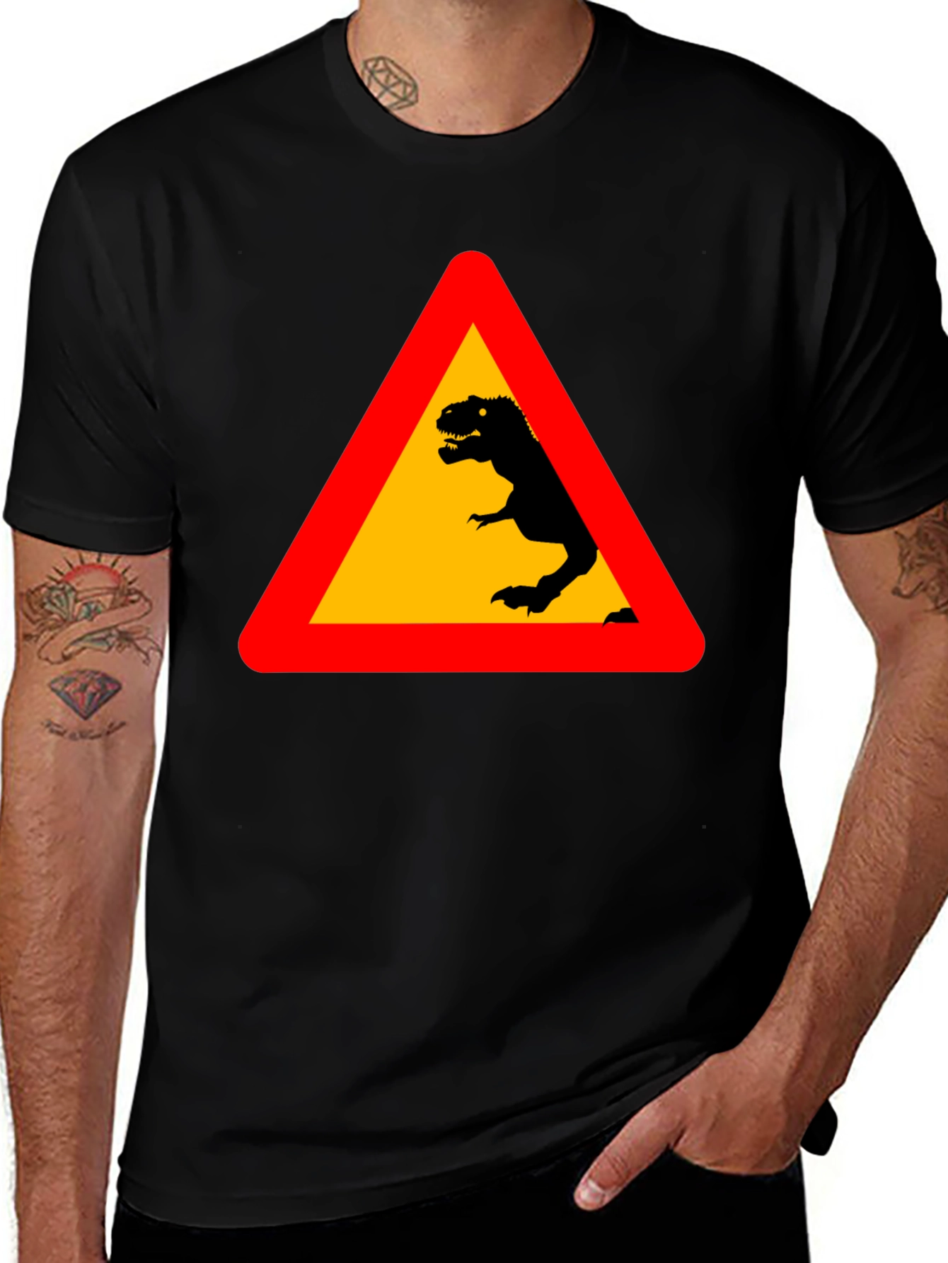 Variant 7 of Dinosaur Warning Sign T-Shirt - Black