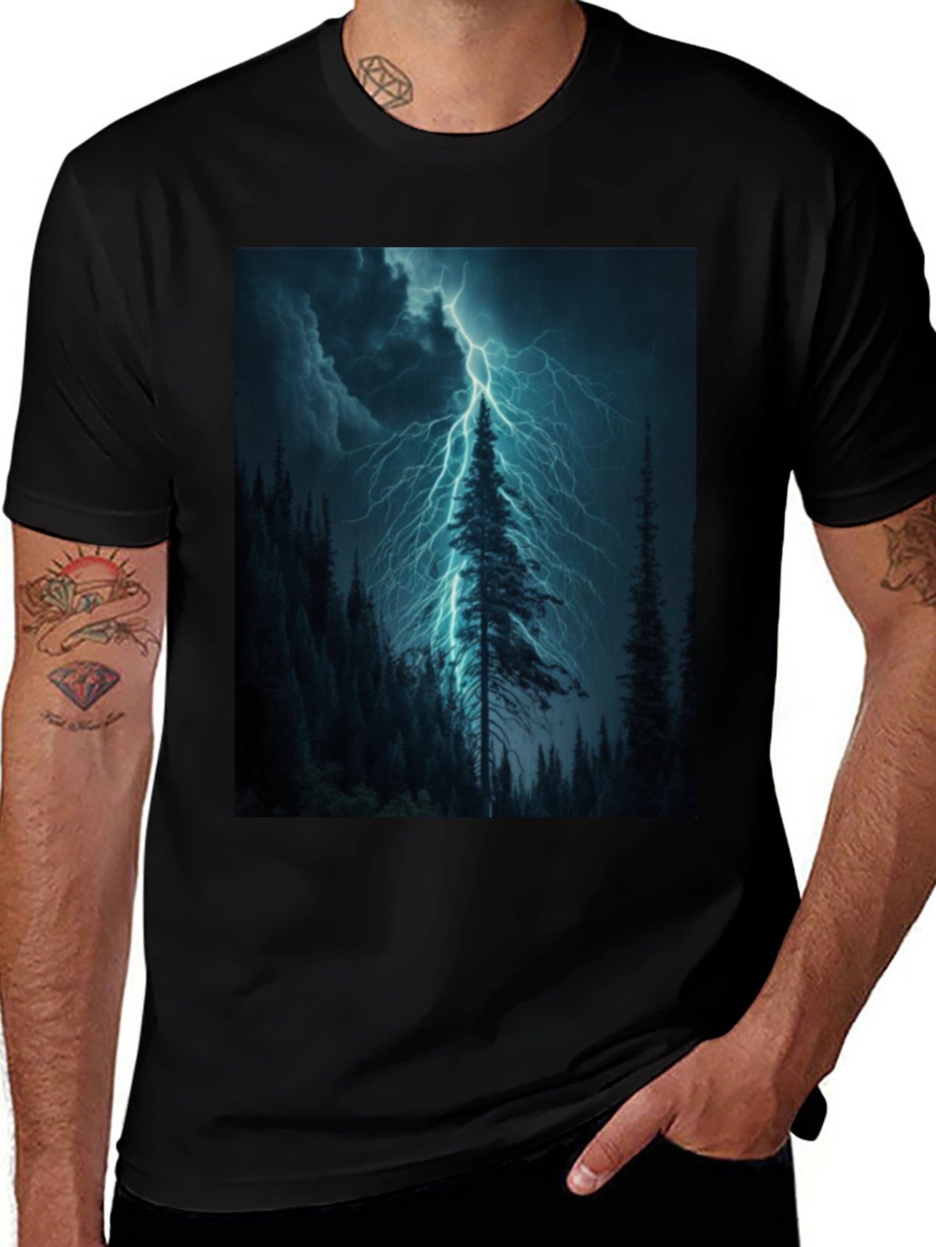 Variant 23 of Storm Tree Graphic Tee - Dark Sky Lightning Design