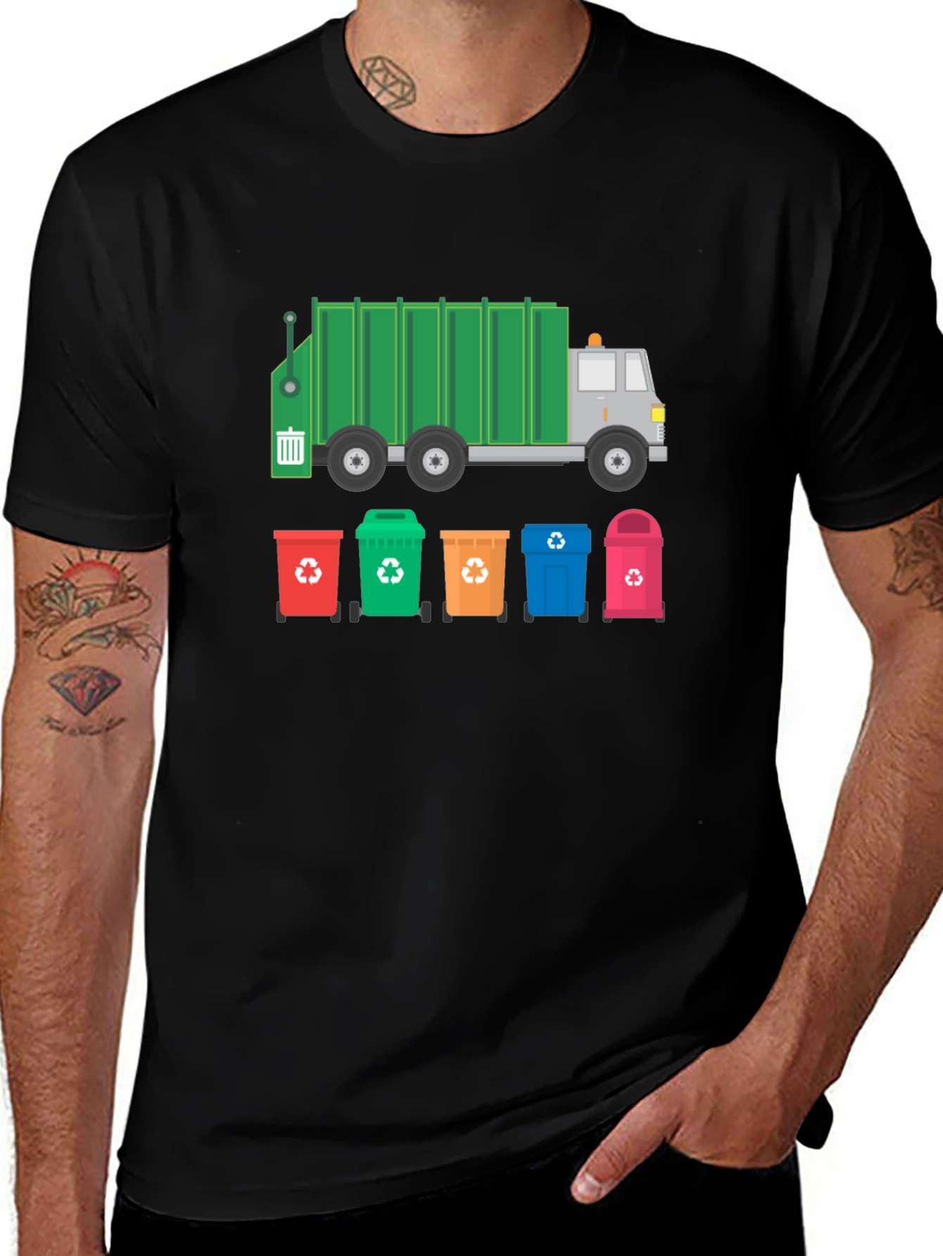 Variant 9 of Recycle Truck & Bins Graphic Tee - Black Cotton T-Shirt