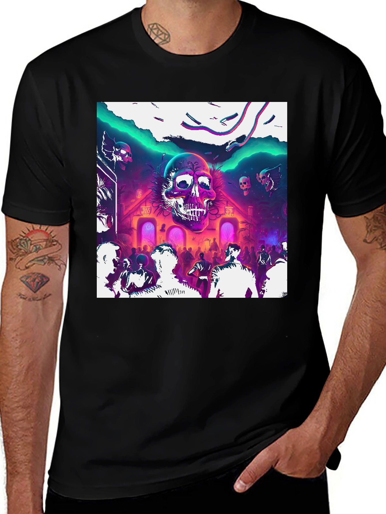 Variant 5 of Skull Rave Graphic Tee - Party Vibes