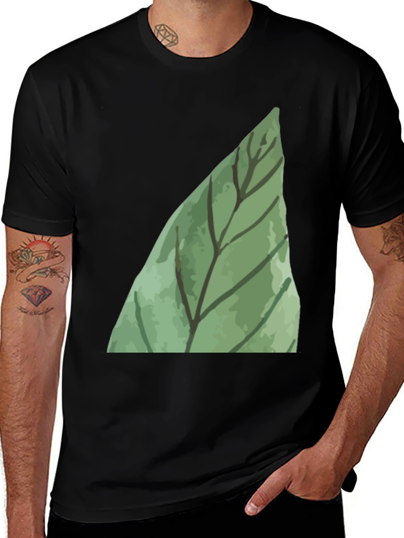 Variant 24 of Leaf Design Black T-Shirt