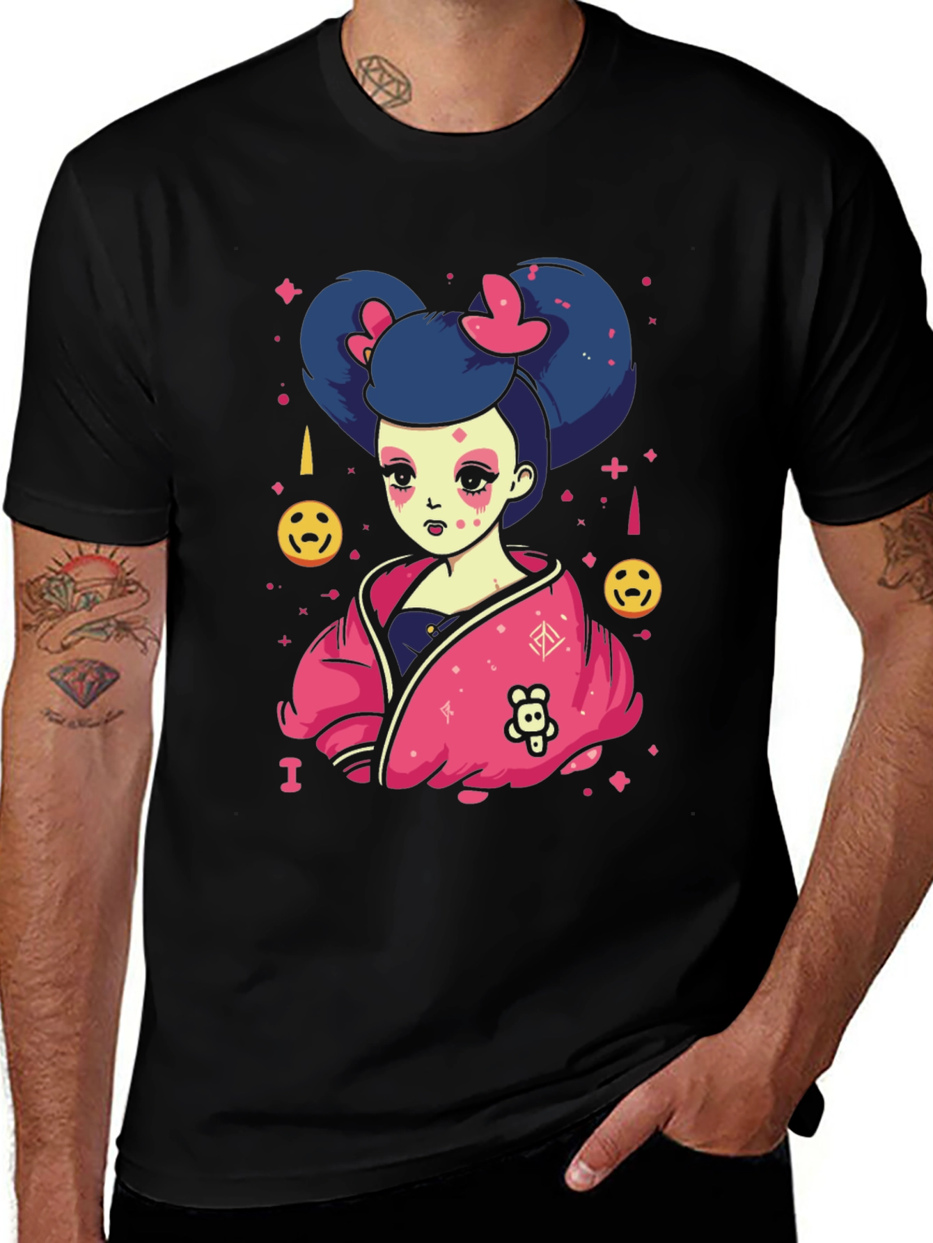 Variant 3 of Anime Girl Graphic Black T-Shirt