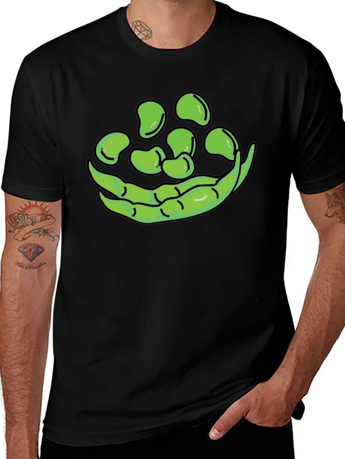 Variant 8 of Funny Green Beans Graphic T-Shirt - Black Casual Tee