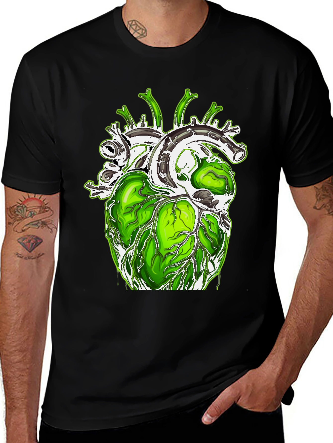 Variant 2 of Green Anatomical Heart Graphic Tee - Unique Design!