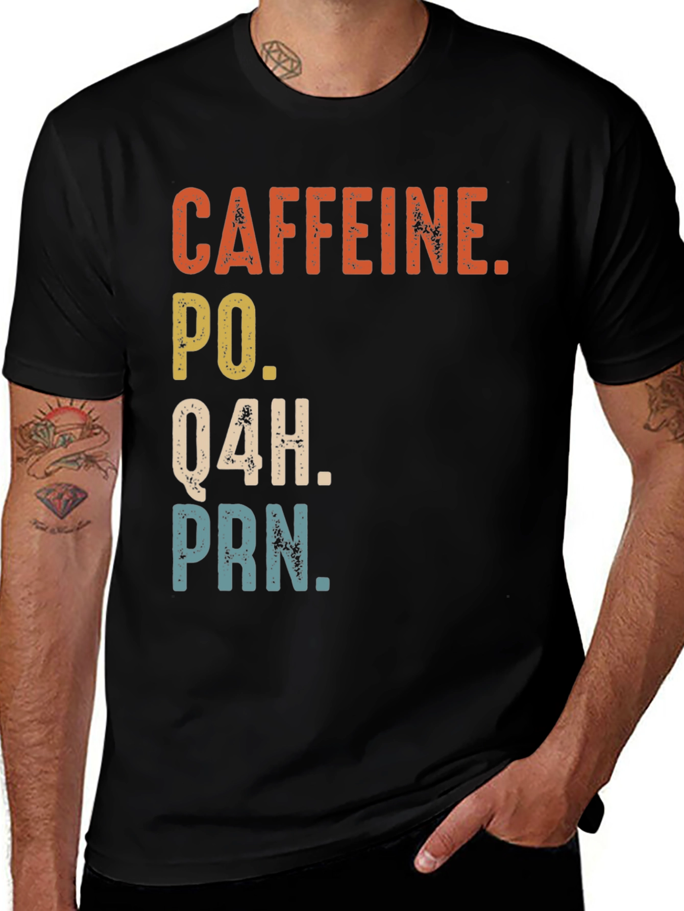 Variant 12 of Caffeine PO Q4H PRN Nurse Humor T-Shirt