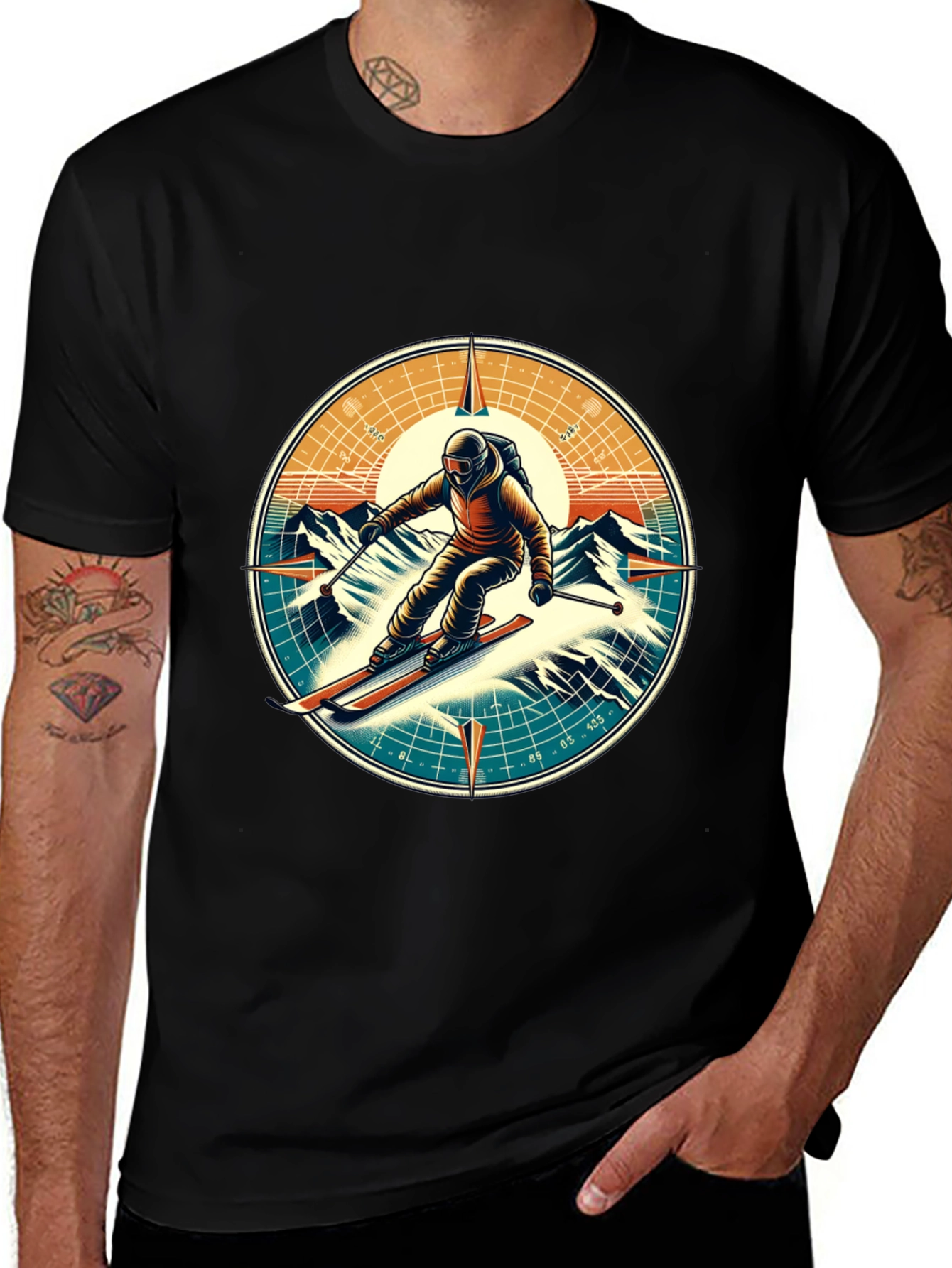 Variant 24 of Skiing Compass Graphic Tee - Adventure Ready!