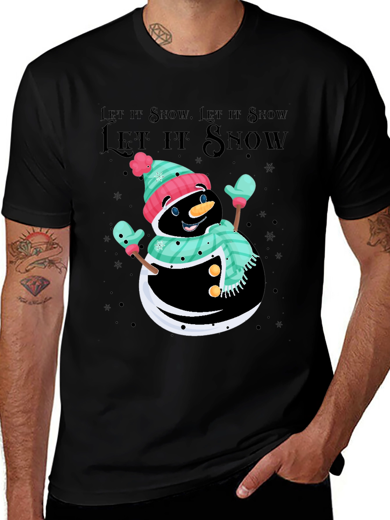 Variant 22 of Festive Snowman T-Shirt - Let It Snow Holiday Tee