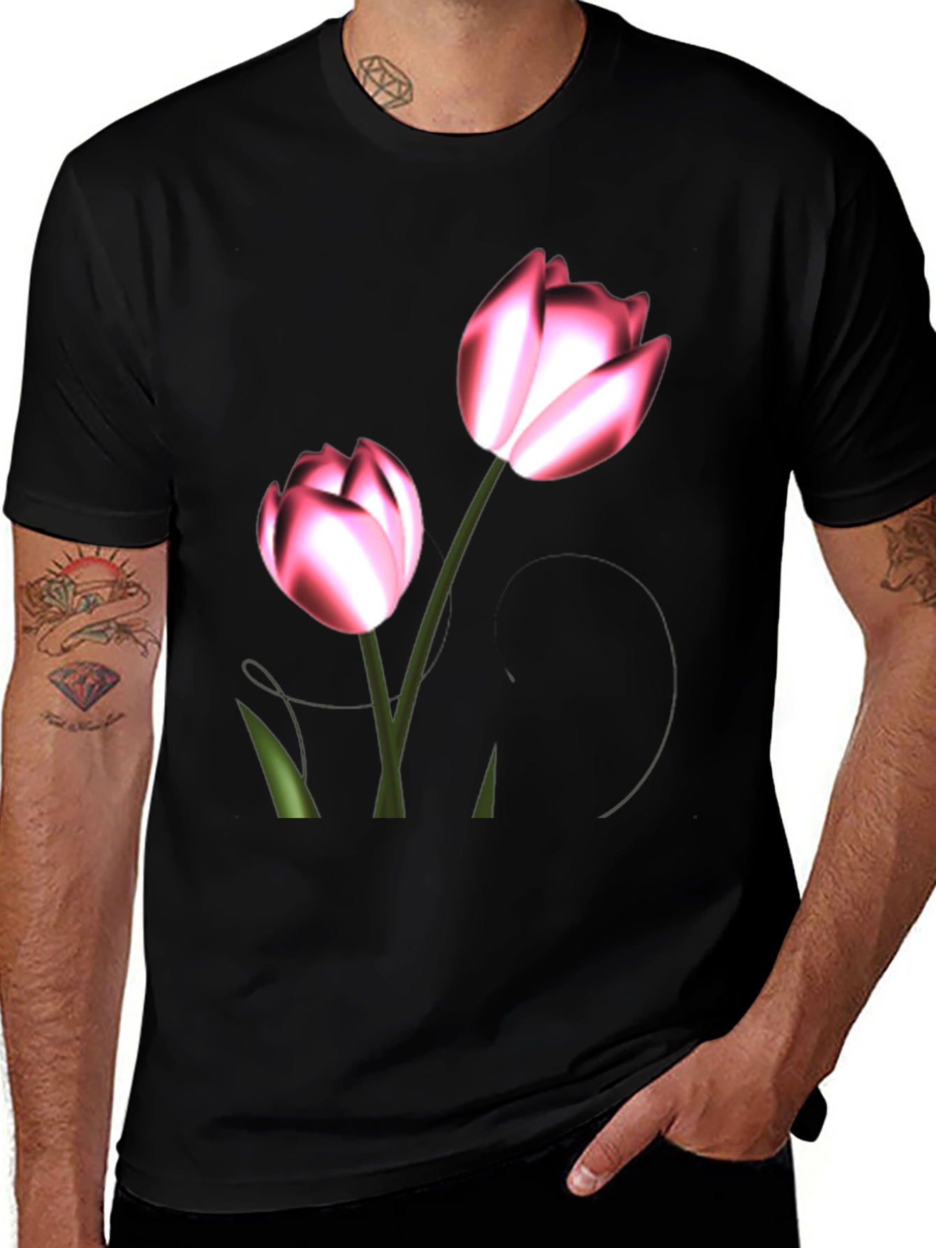 Variant 15 of Floral Print Black T-Shirt