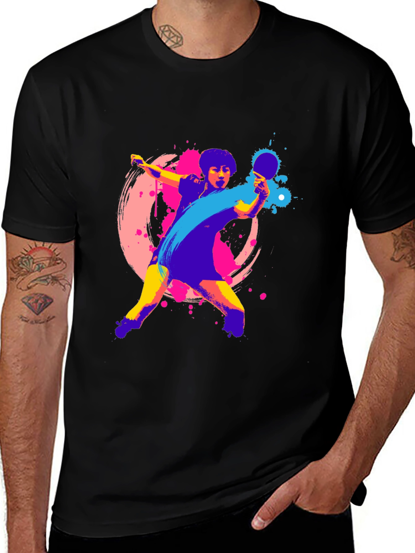 Variant 8 of Ping Pong Player Graphic Tee - Stylish Black T-Shirt