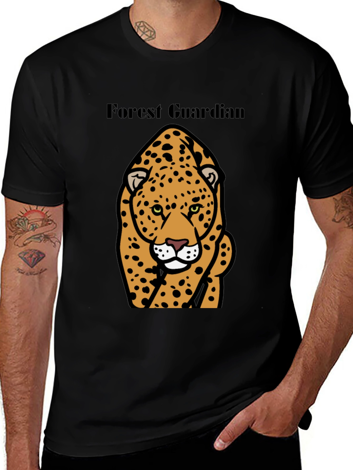 Variant 16 of Forest Guardian Leopard Graphic Tee - Black